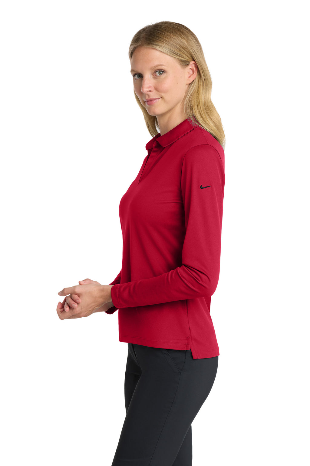 Nike Women's Dri-FIT Micro Pique 2.0 Long Sleeve Polo NKDC2105 - University Red - side