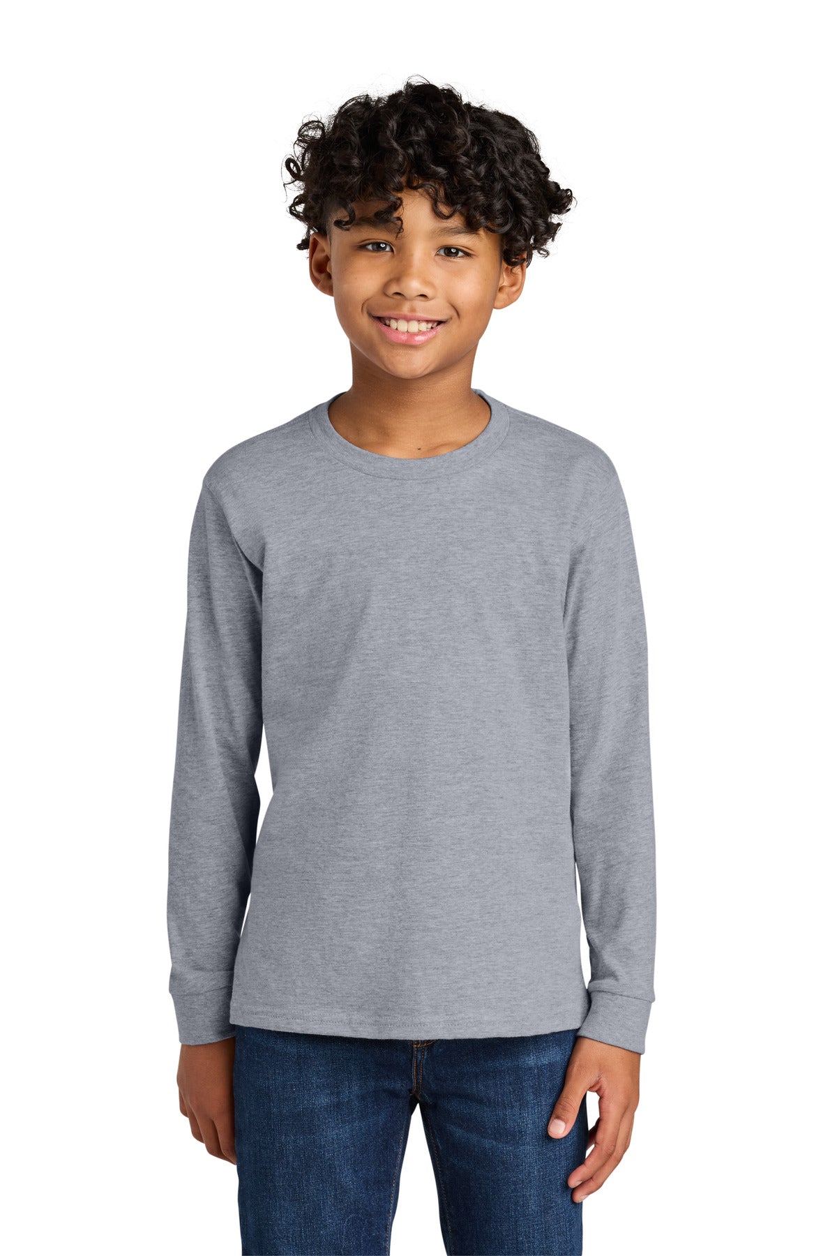 Next Level Apparel Youth Cotton Long Sleeve Tee NL3311 - Heather Gray - front