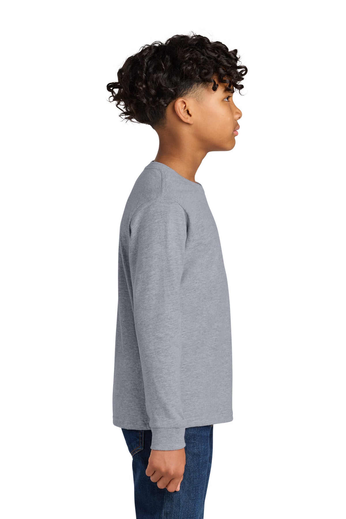 Next Level Apparel Youth Cotton Long Sleeve Tee NL3311 - Heather Gray - side