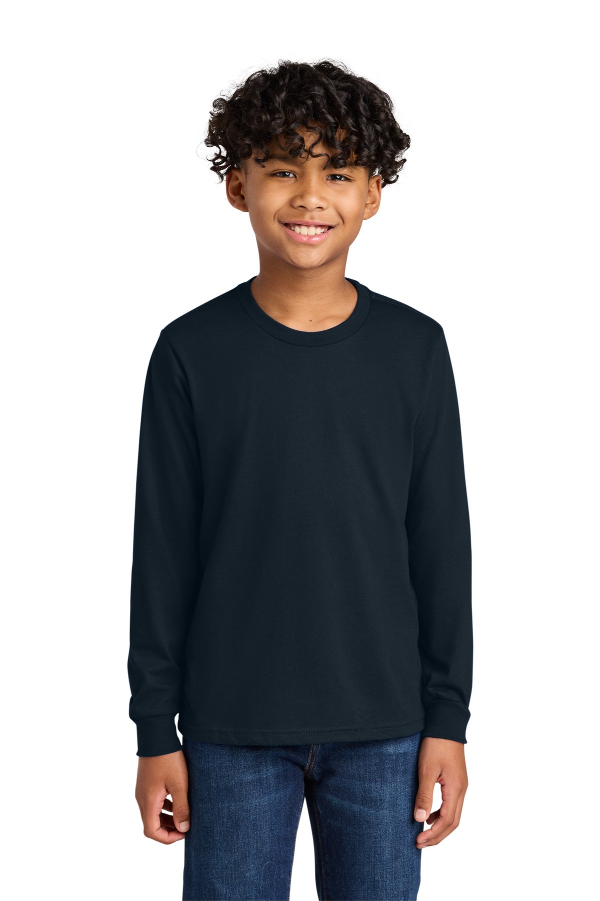 Next Level Apparel Youth Cotton Long Sleeve Tee NL3311 - Midnight Navy - front