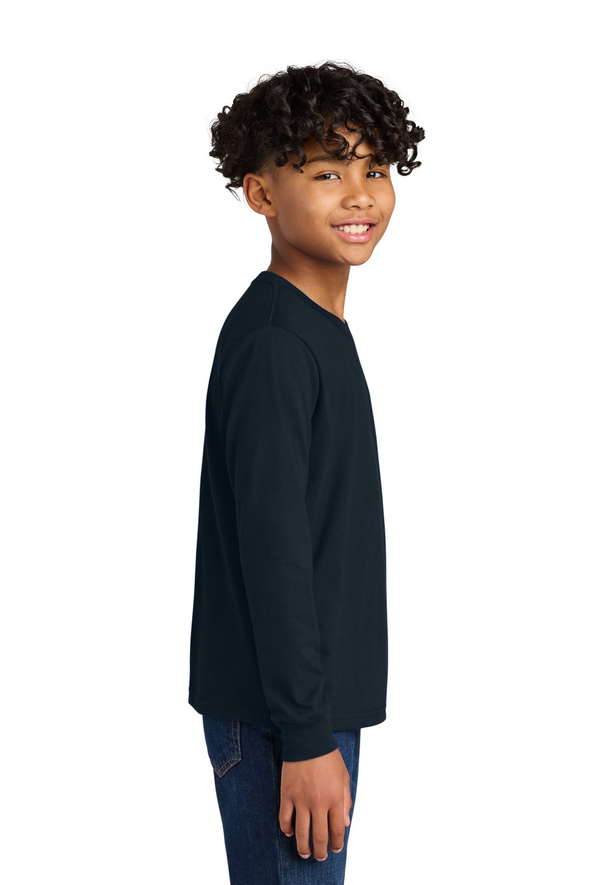 Next Level Apparel Youth Cotton Long Sleeve Tee NL3311 - Midnight Navy - side