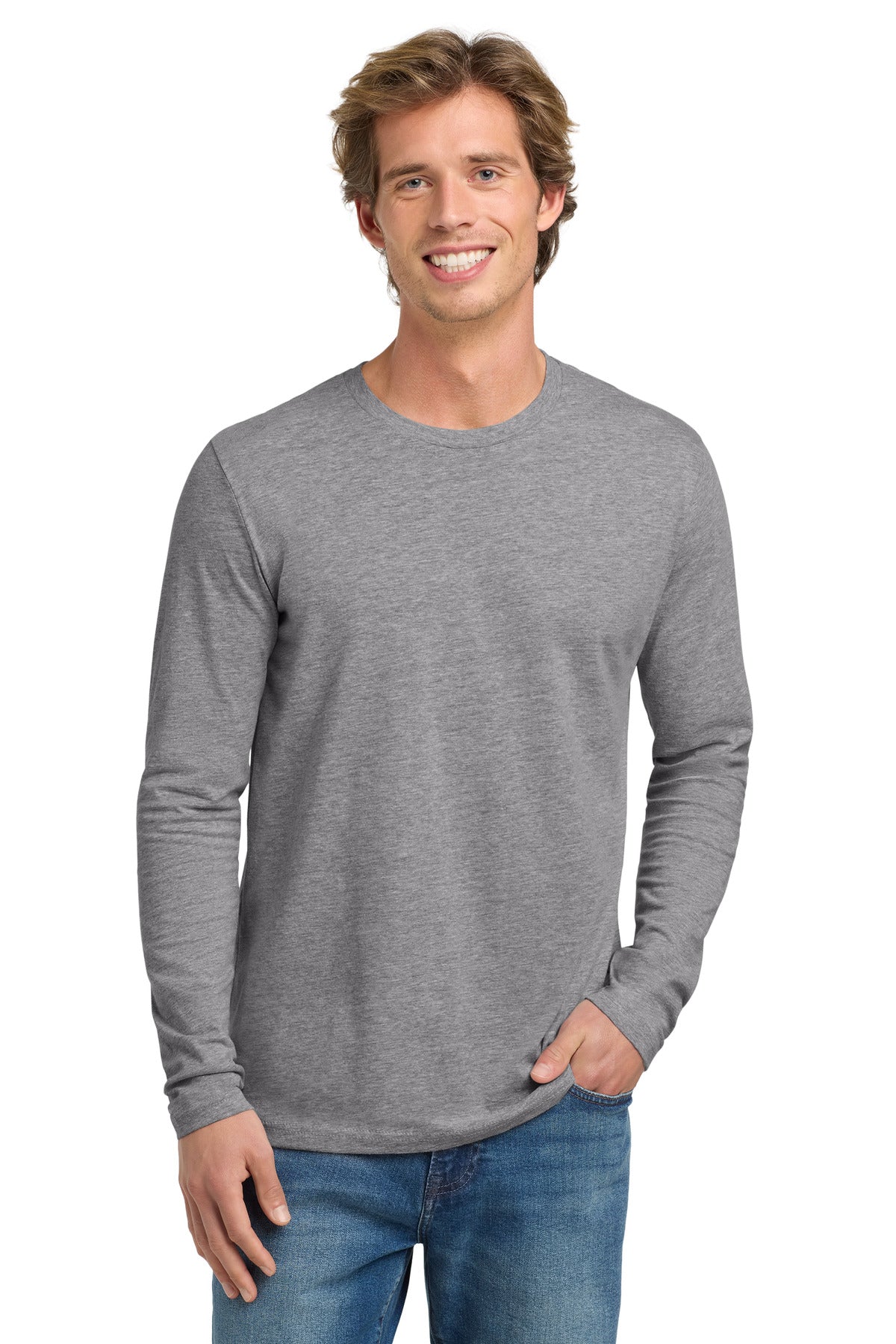 Next Level Apparel Cotton Long Sleeve Tee. NL3601 - Heather Gray - front