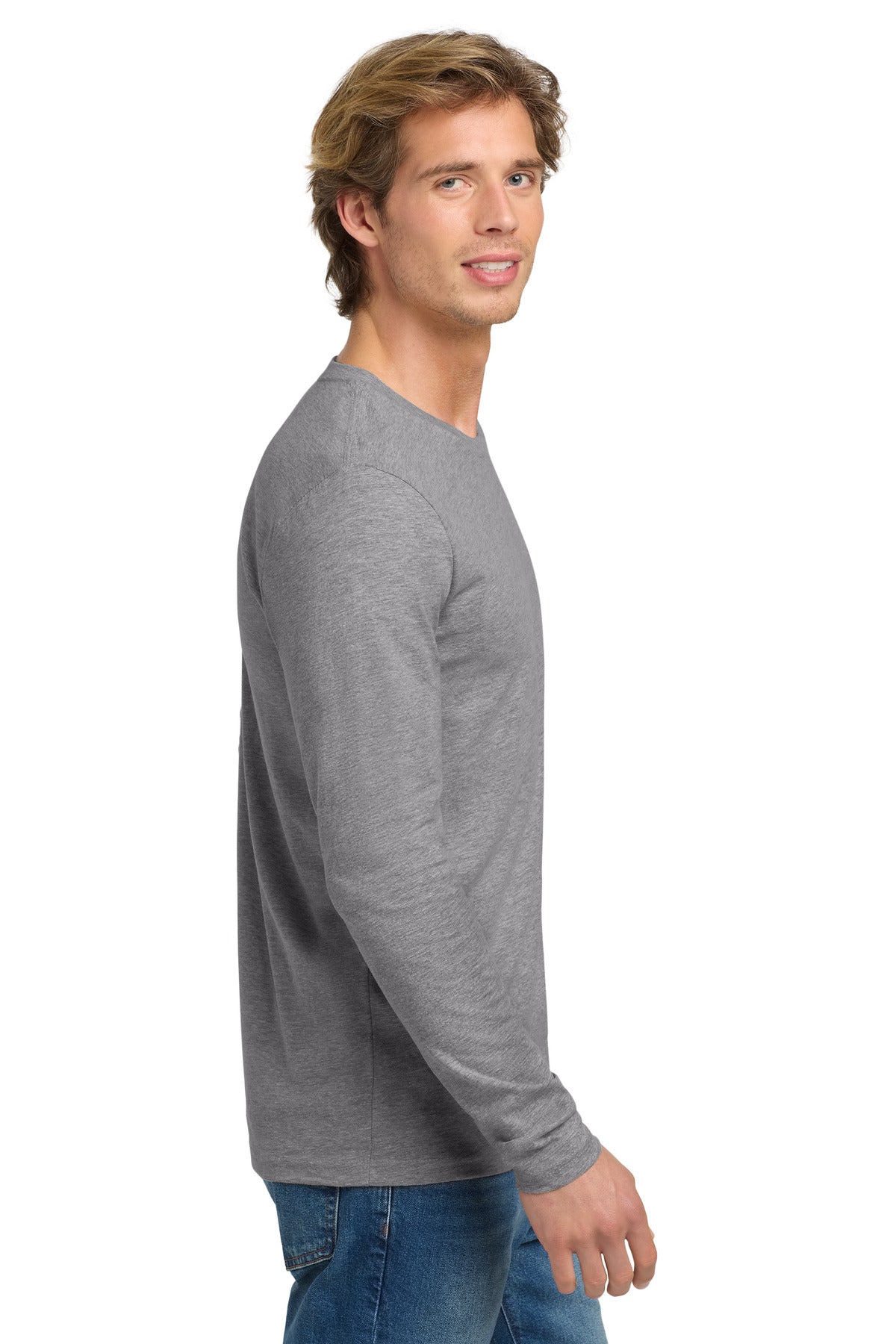 Next Level Apparel Cotton Long Sleeve Tee. NL3601 - Heather Gray - side