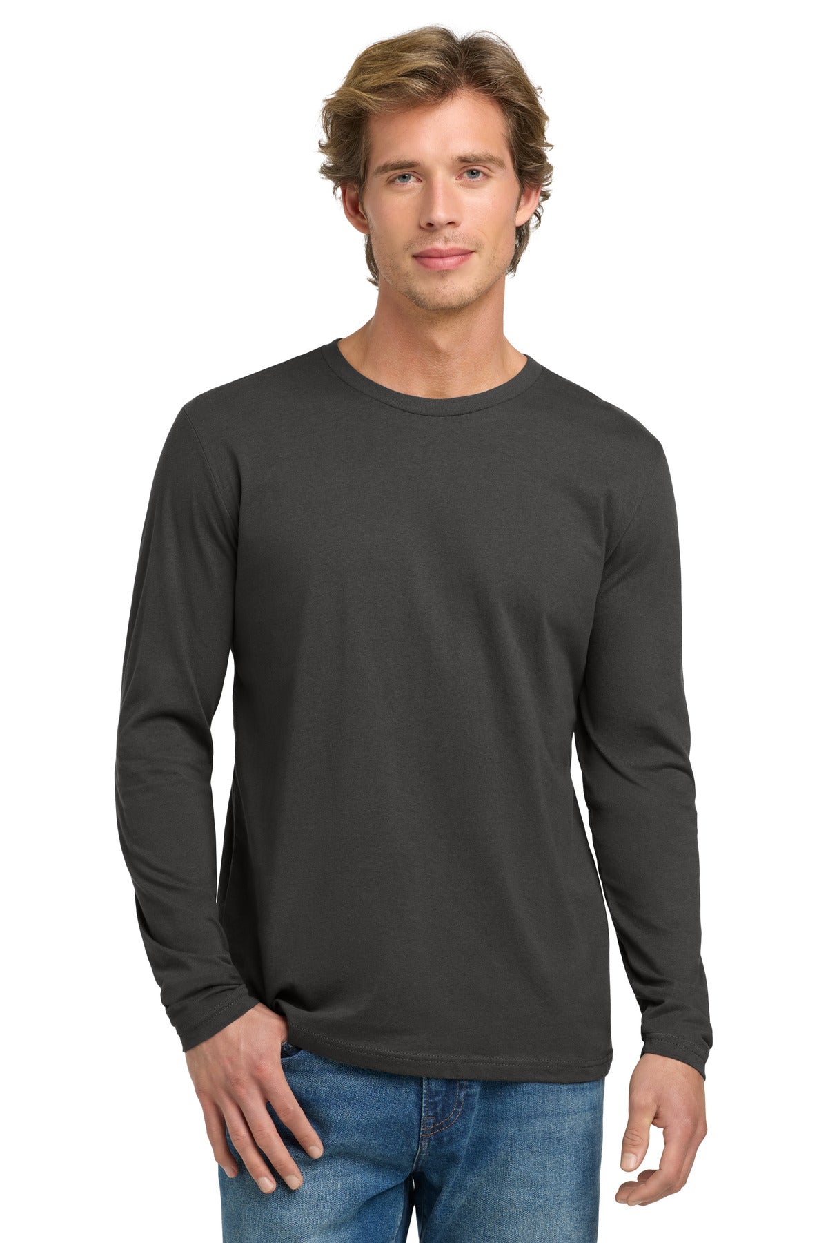 Next Level Apparel Cotton Long Sleeve Tee. NL3601 - Heavy Metal - front