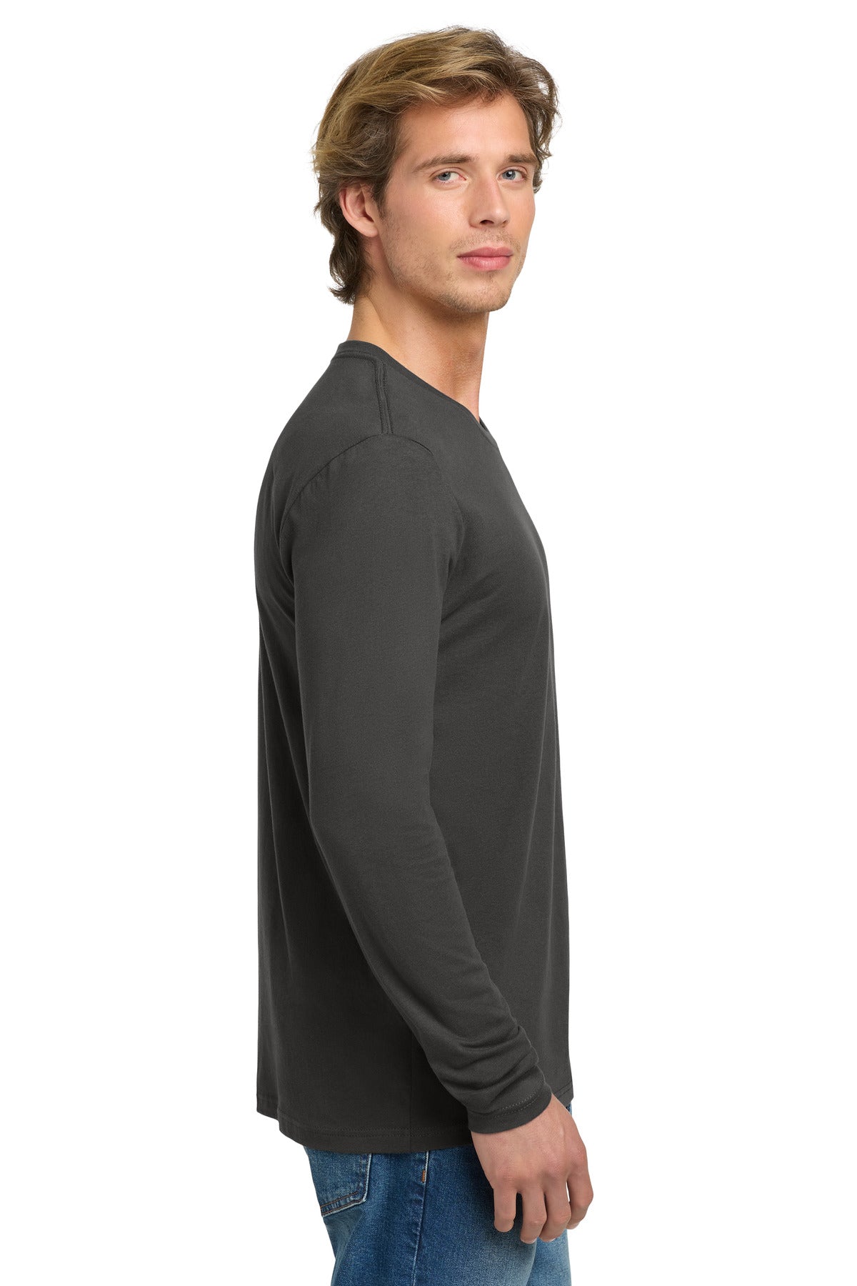 Next Level Apparel Cotton Long Sleeve Tee. NL3601 - Heavy Metal - side