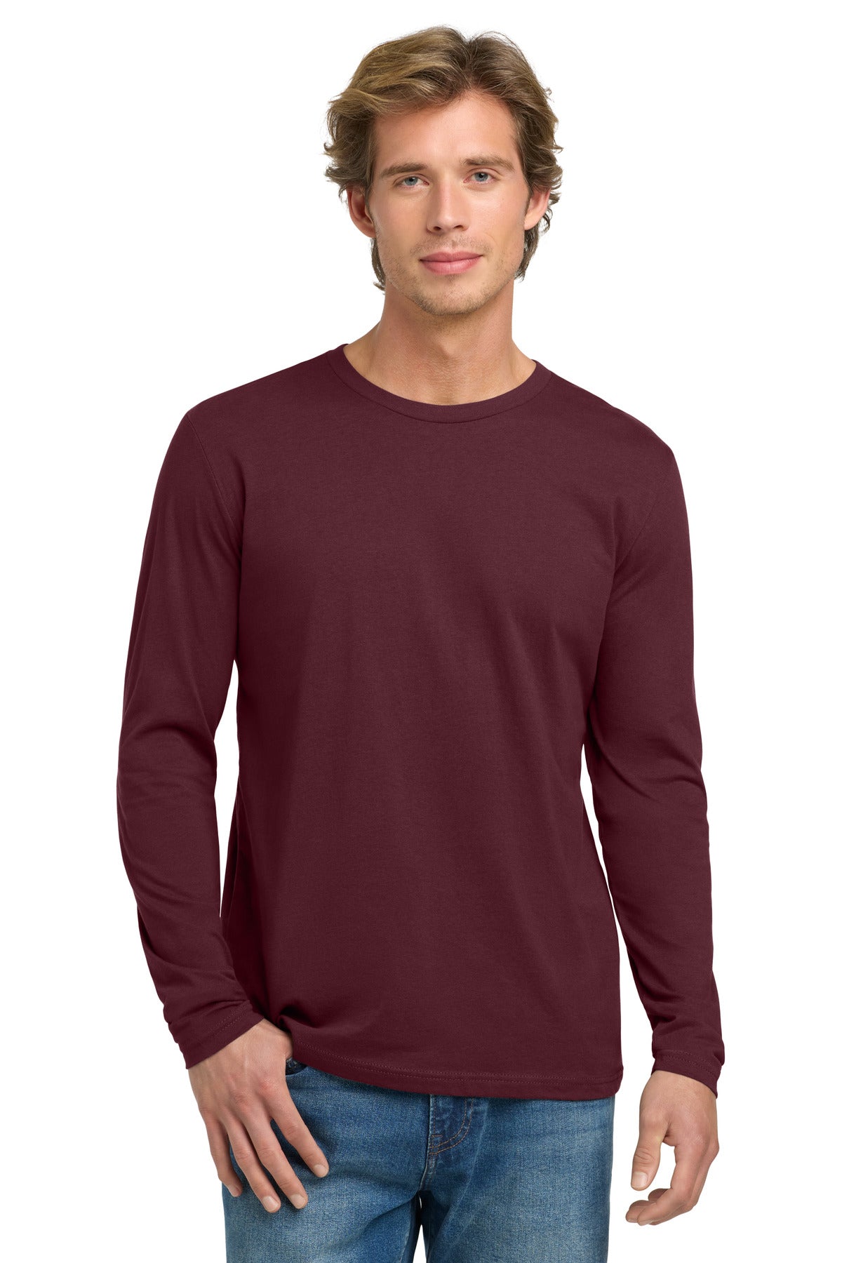 Next Level Apparel Cotton Long Sleeve Tee. NL3601 - Maroon - front