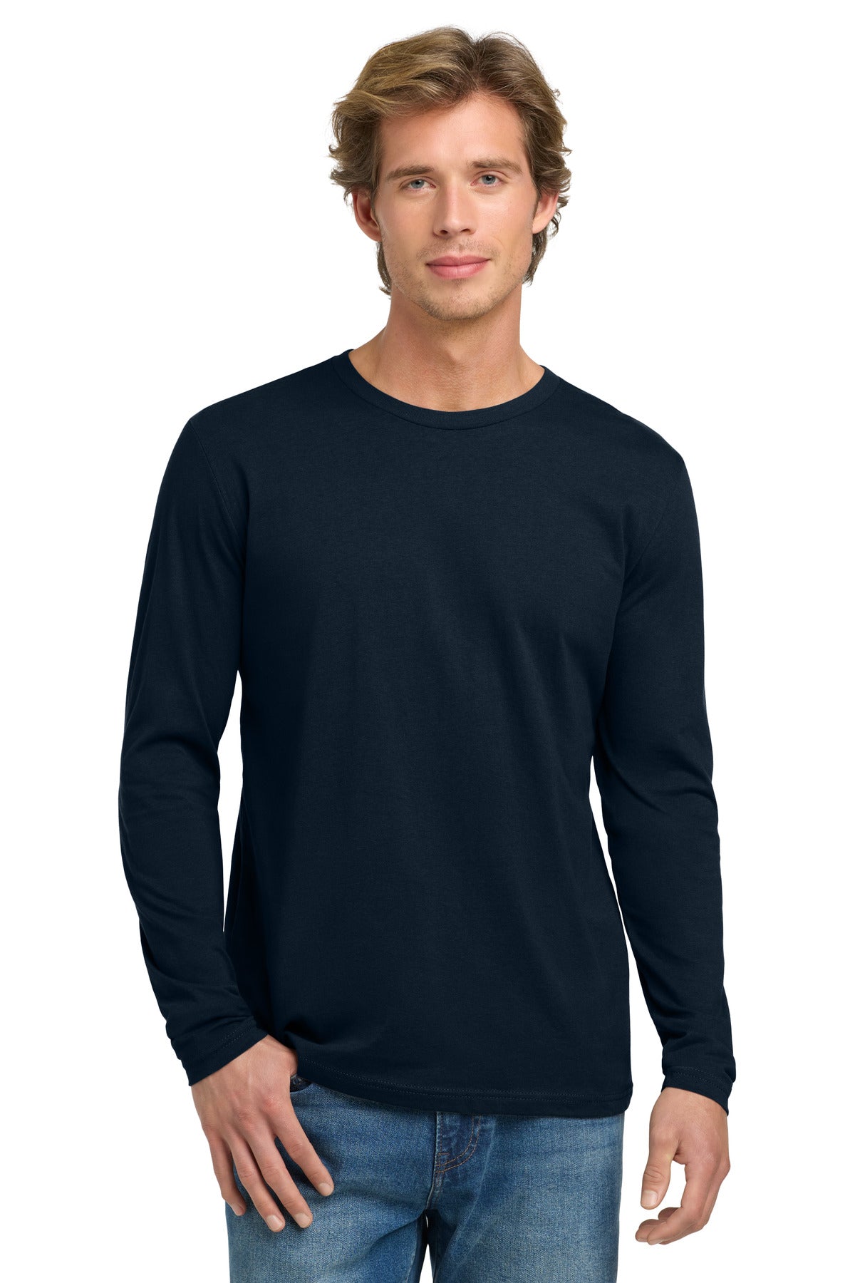 Next Level Apparel Cotton Long Sleeve Tee. NL3601 - Midnight Navy - front