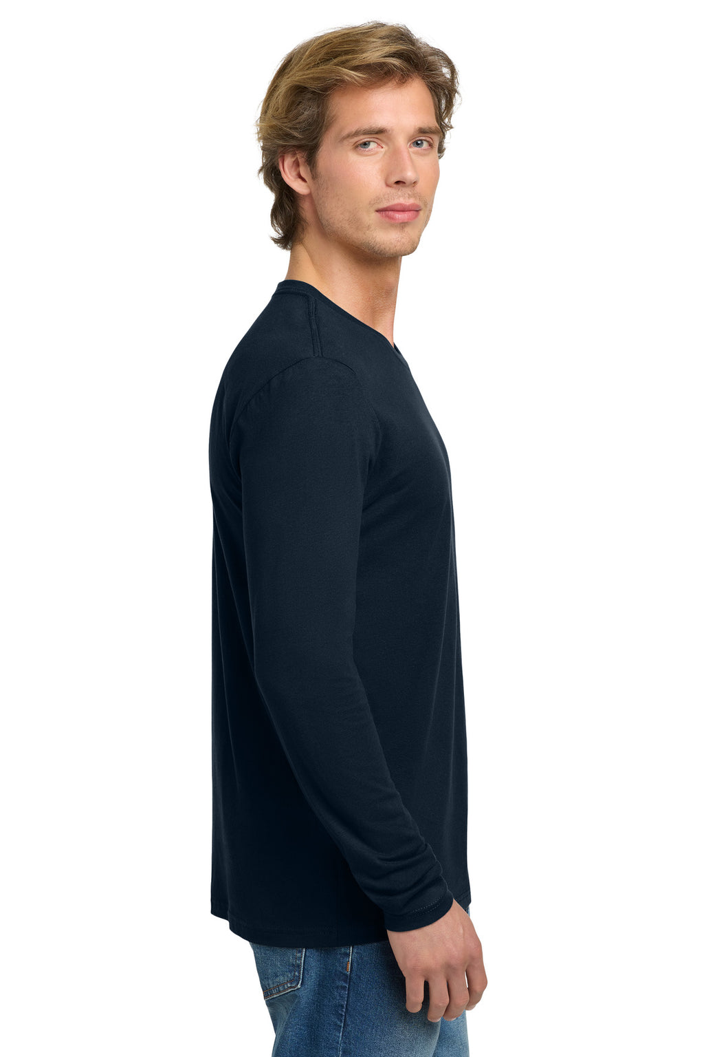 Next Level Apparel Cotton Long Sleeve Tee. NL3601 - Midnight Navy - side