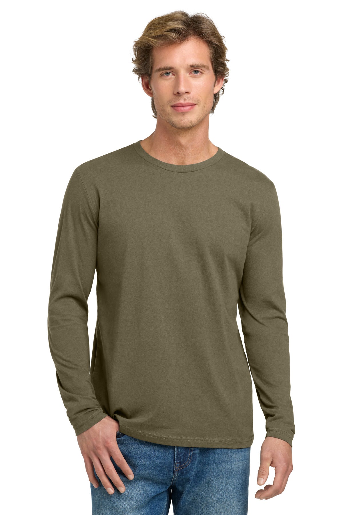 Next Level Apparel Cotton Long Sleeve Tee. NL3601 - Military Green - front