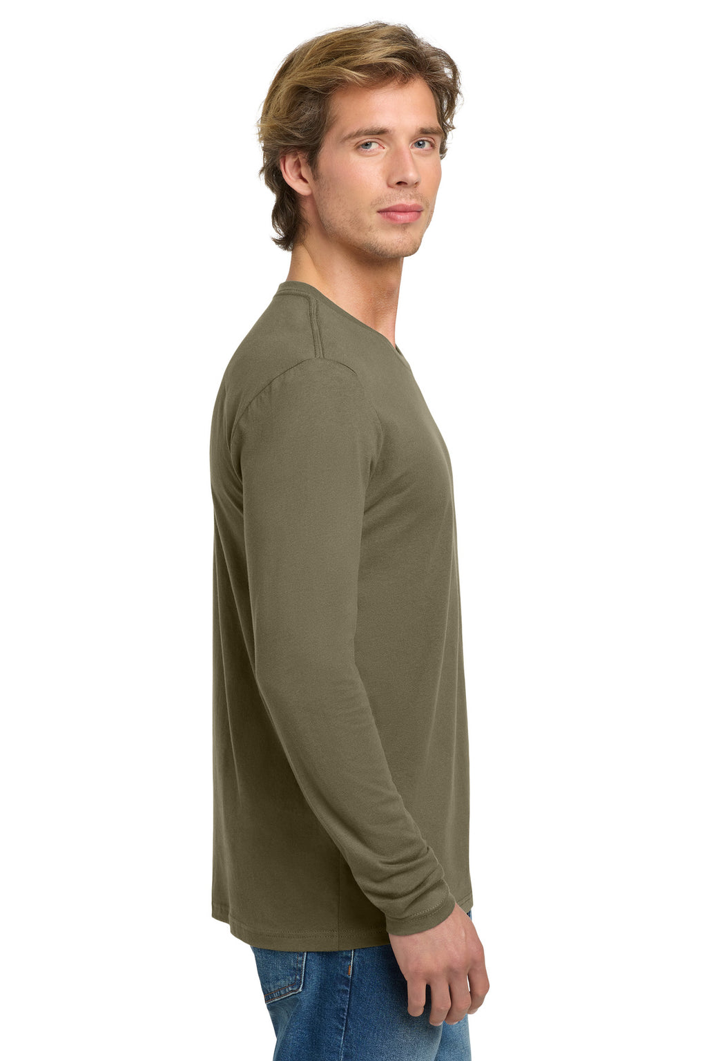 Next Level Apparel Cotton Long Sleeve Tee. NL3601 - Military Green - side