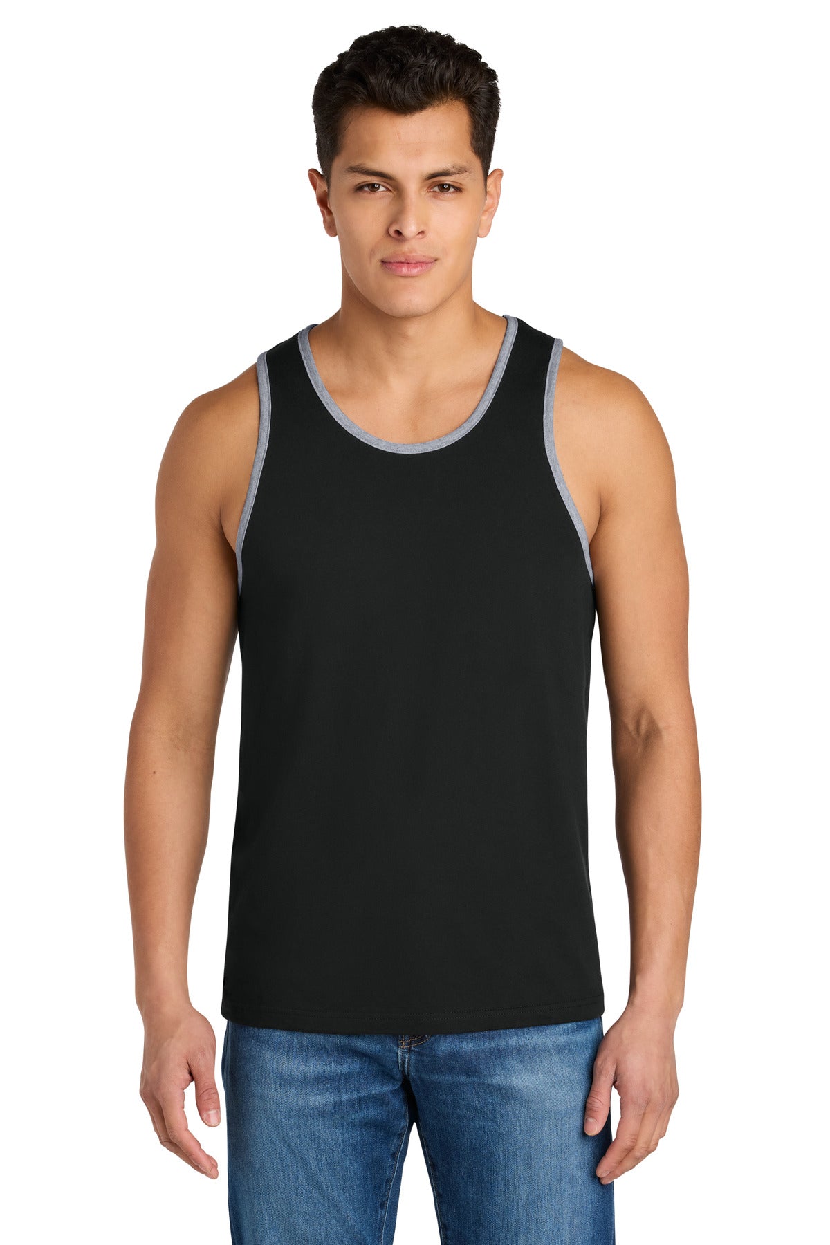 Next Level Apparel Cotton Muscle Tank NL3633 - Black/ Heather Gray - front