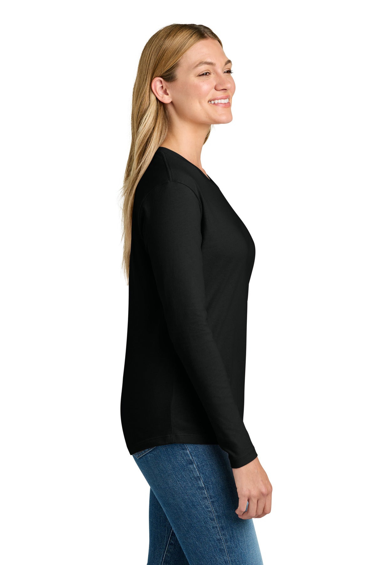 Next Level Apparel Women's Cotton Relaxed Long Sleeve Tee NL3911 - Black - side