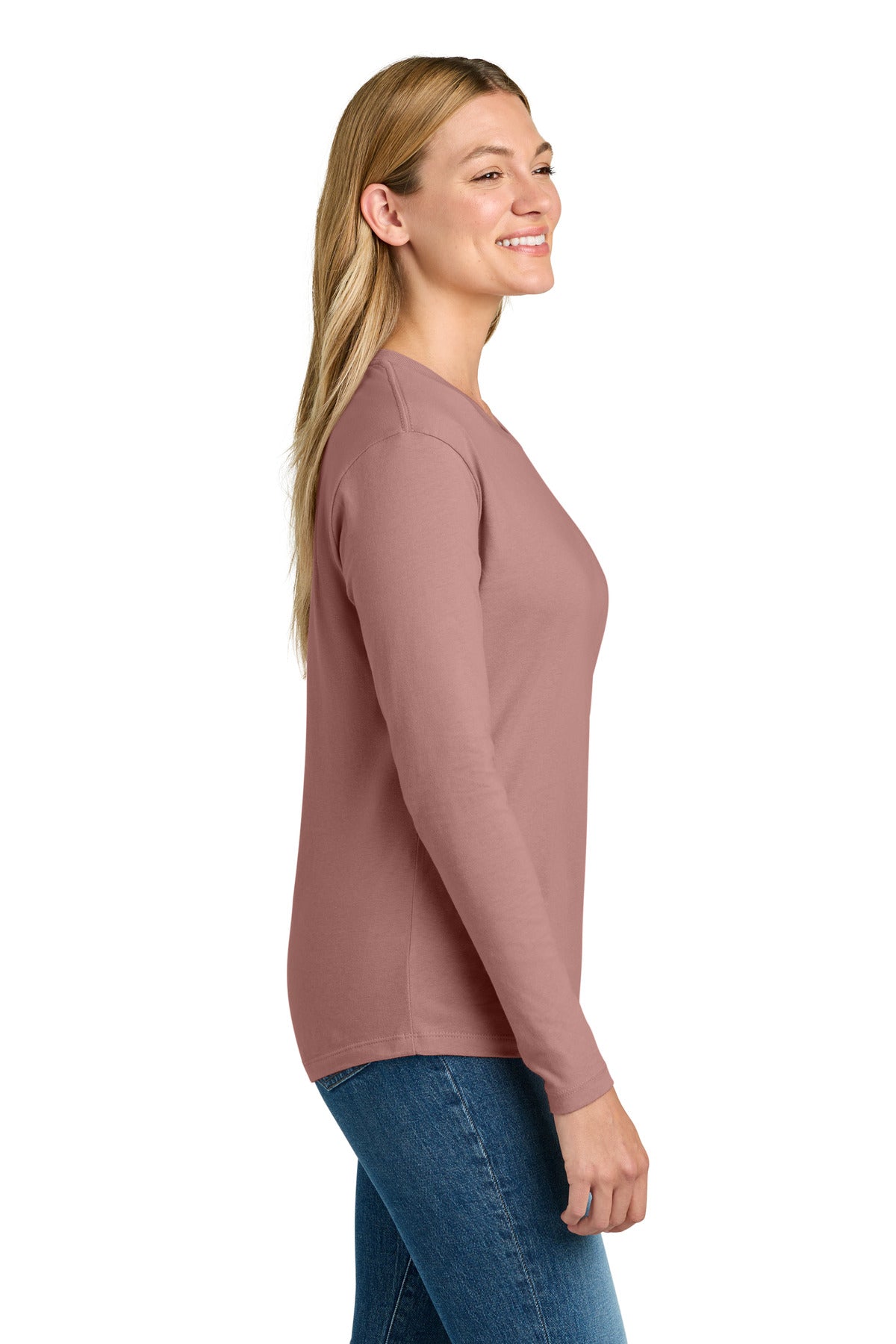 Next Level Apparel Women's Cotton Relaxed Long Sleeve Tee NL3911 - Desert Pink - side