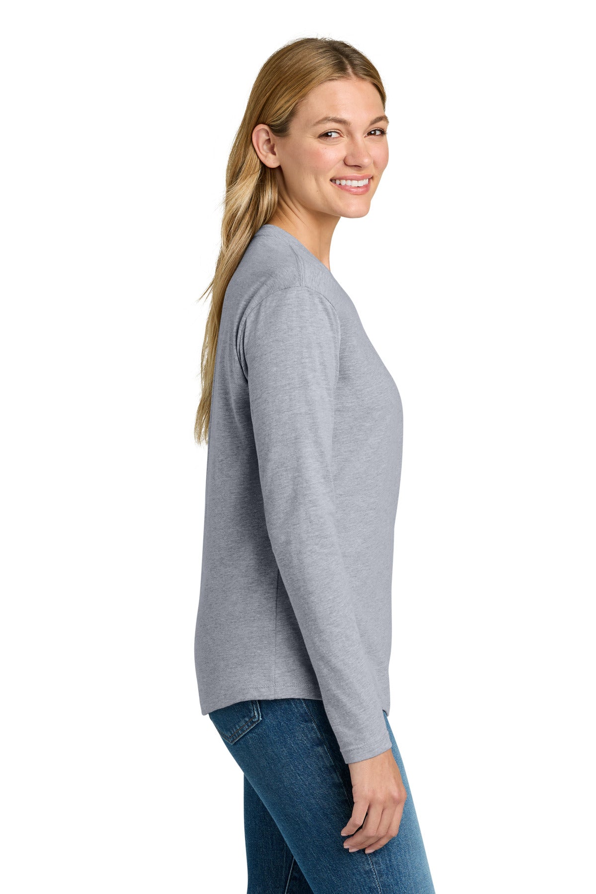 Next Level Apparel Women's Cotton Relaxed Long Sleeve Tee NL3911 - Heather Gray - side