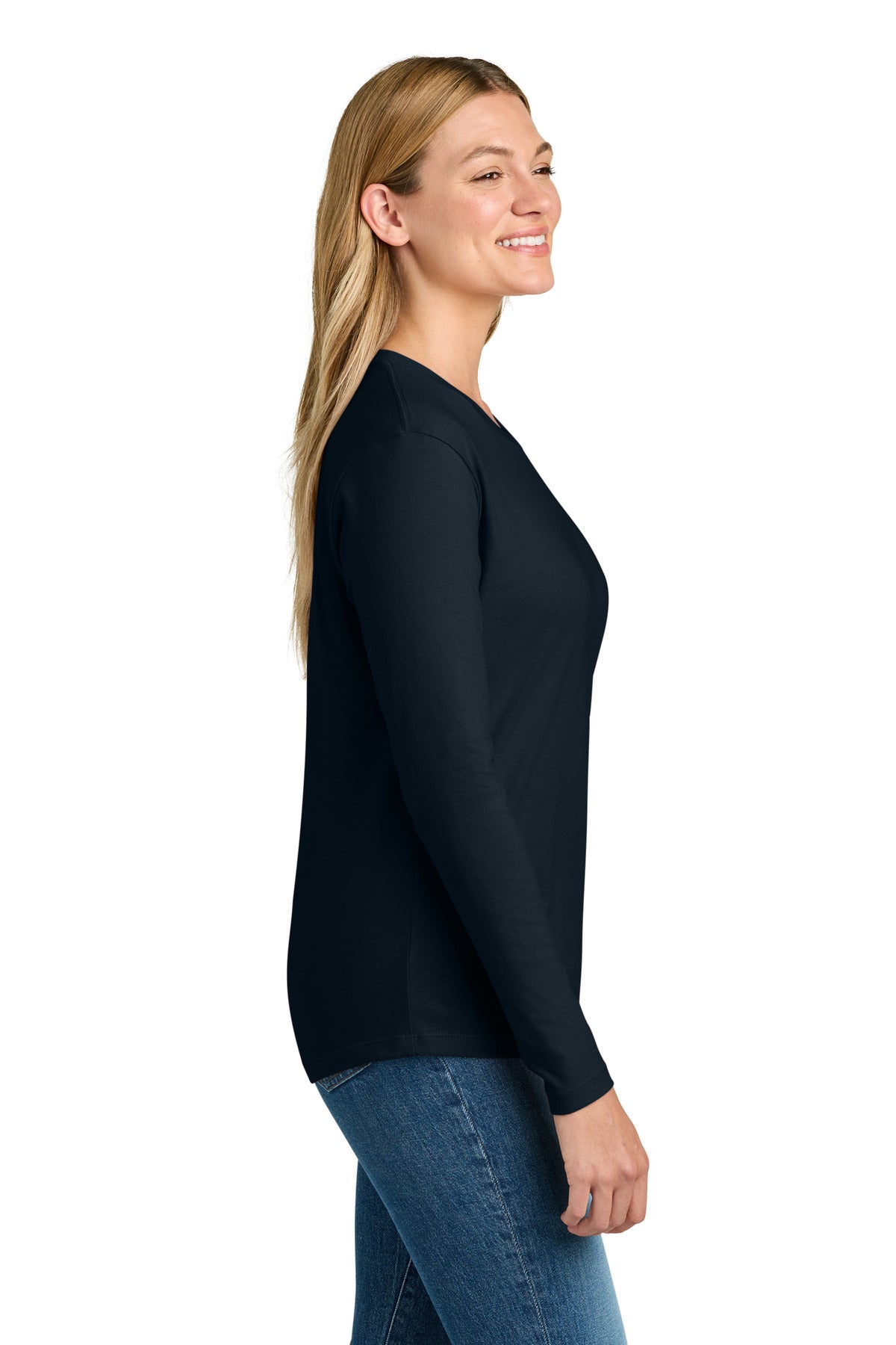 Next Level Apparel Women's Cotton Relaxed Long Sleeve Tee NL3911 - Midnight Navy - side