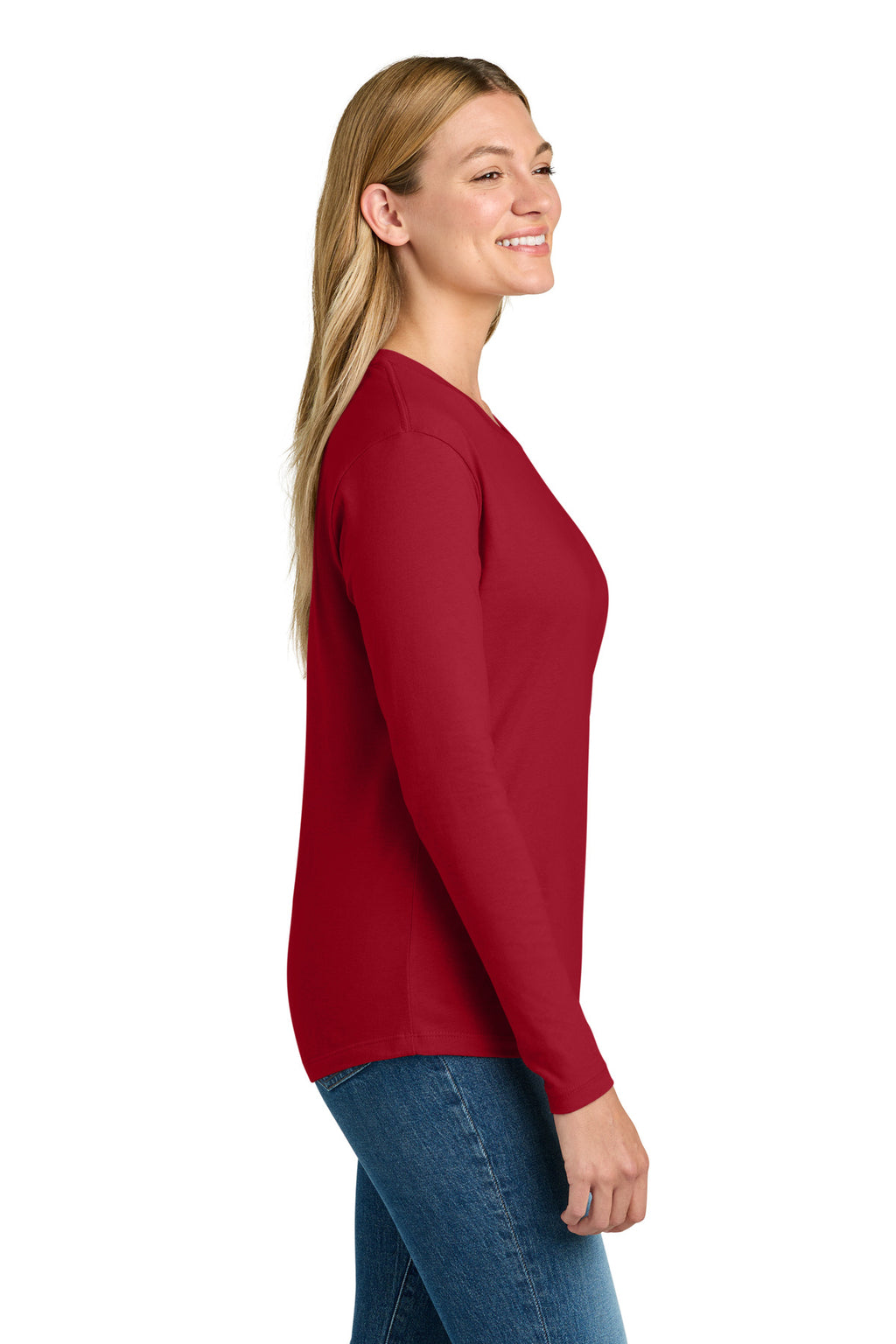 Next Level Apparel Women's Cotton Relaxed Long Sleeve Tee NL3911 - Red - side