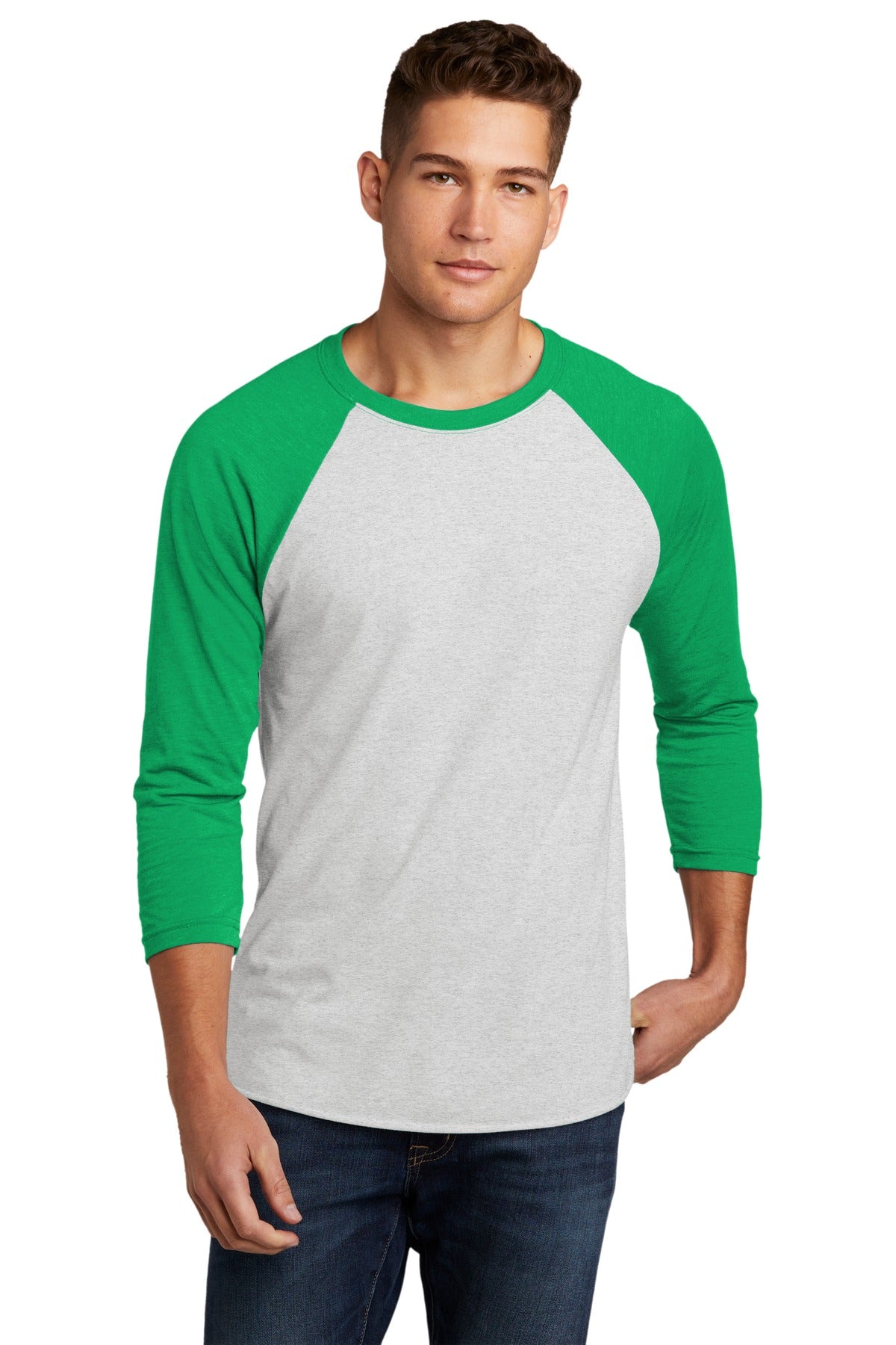 Next Level Apparel Adult Tri-Blend 3/4-Sleeve Raglan Tee. NL6051 - Envy/ Hthr White - front
