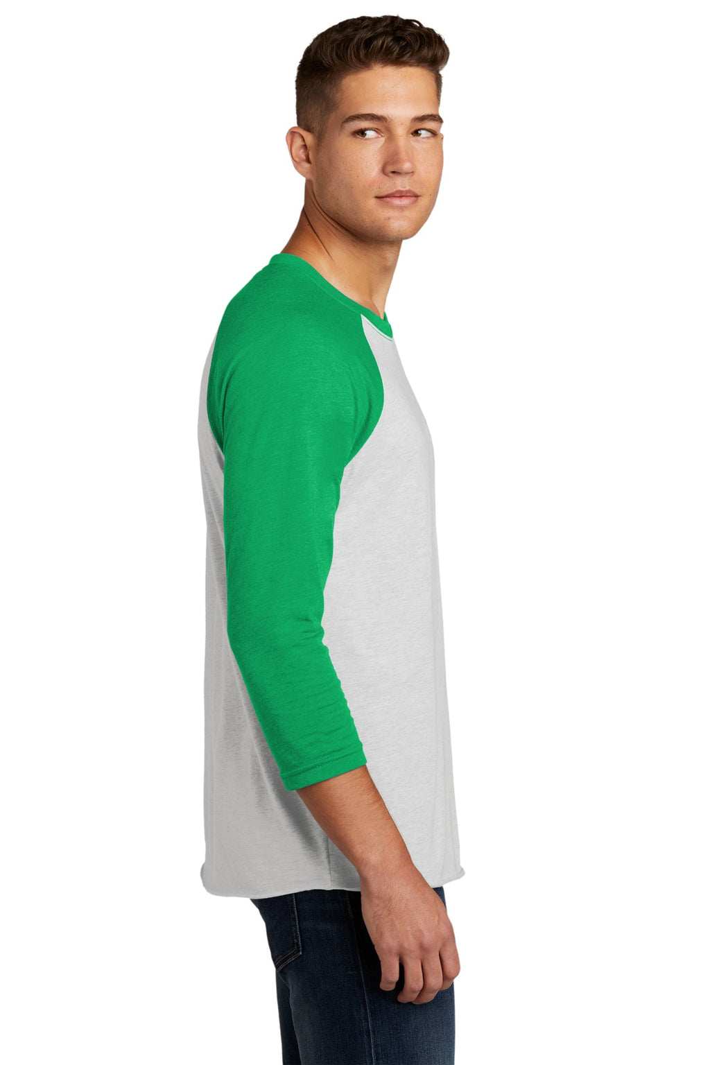 Next Level Apparel Adult Tri-Blend 3/4-Sleeve Raglan Tee. NL6051 - Envy/ Hthr White - side