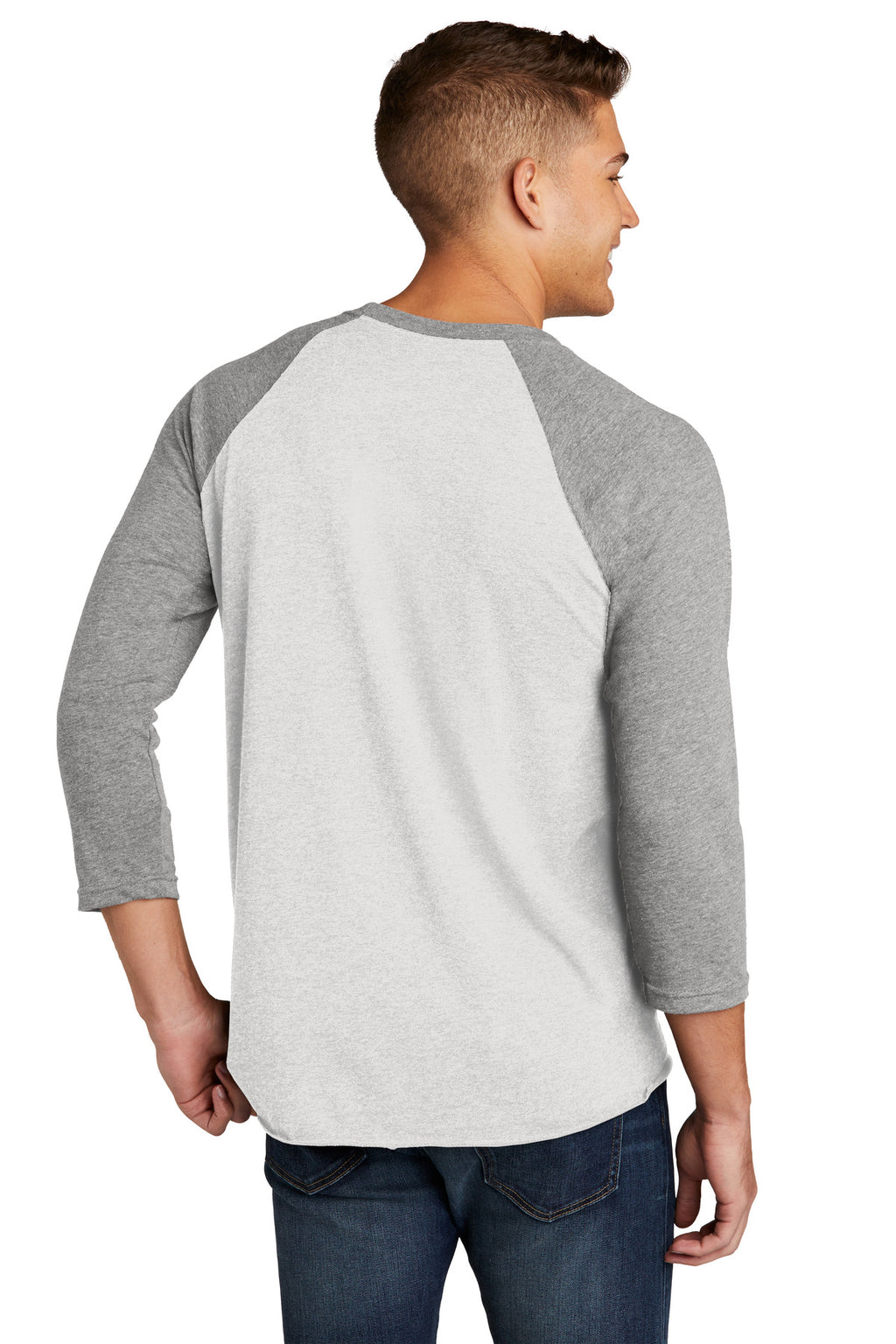 Next Level Apparel Adult Tri-Blend 3/4-Sleeve Raglan Tee. NL6051 - Prem Hthr/ Hthr White - back
