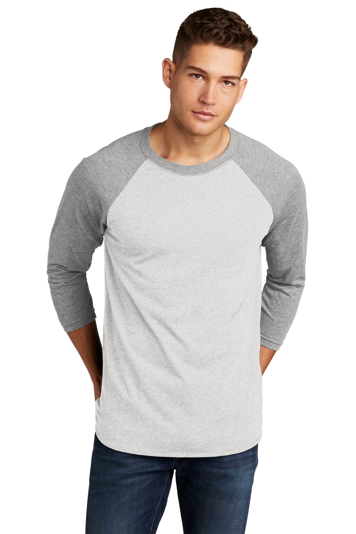 Next Level Apparel Adult Tri-Blend 3/4-Sleeve Raglan Tee. NL6051 - Prem Hthr/ Hthr White - front