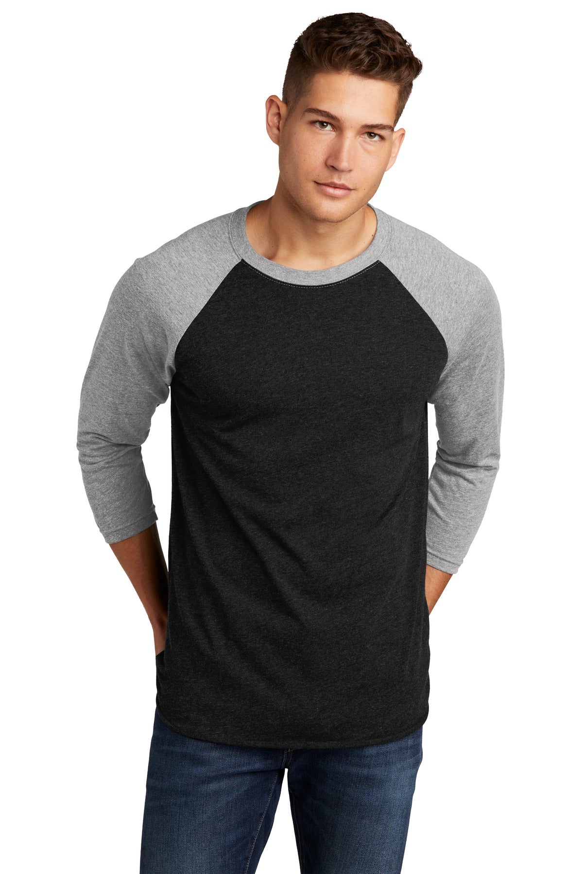 Next Level Apparel Adult Tri-Blend 3/4-Sleeve Raglan Tee. NL6051 - Prem Hthr/ VTG Black - front