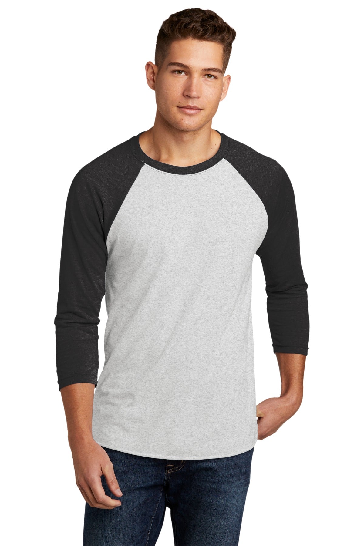 Next Level Apparel Adult Tri-Blend 3/4-Sleeve Raglan Tee. NL6051 - VTG Black/ Hthr White - front
