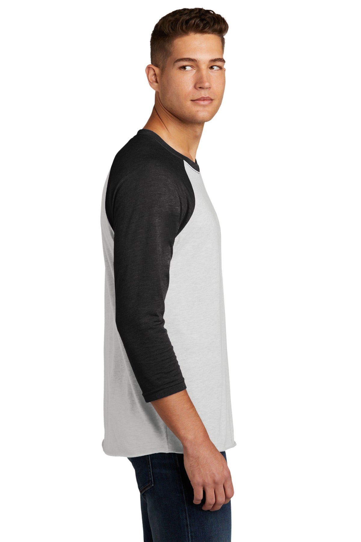 Next Level Apparel Adult Tri-Blend 3/4-Sleeve Raglan Tee. NL6051 - VTG Black/ Hthr White - side