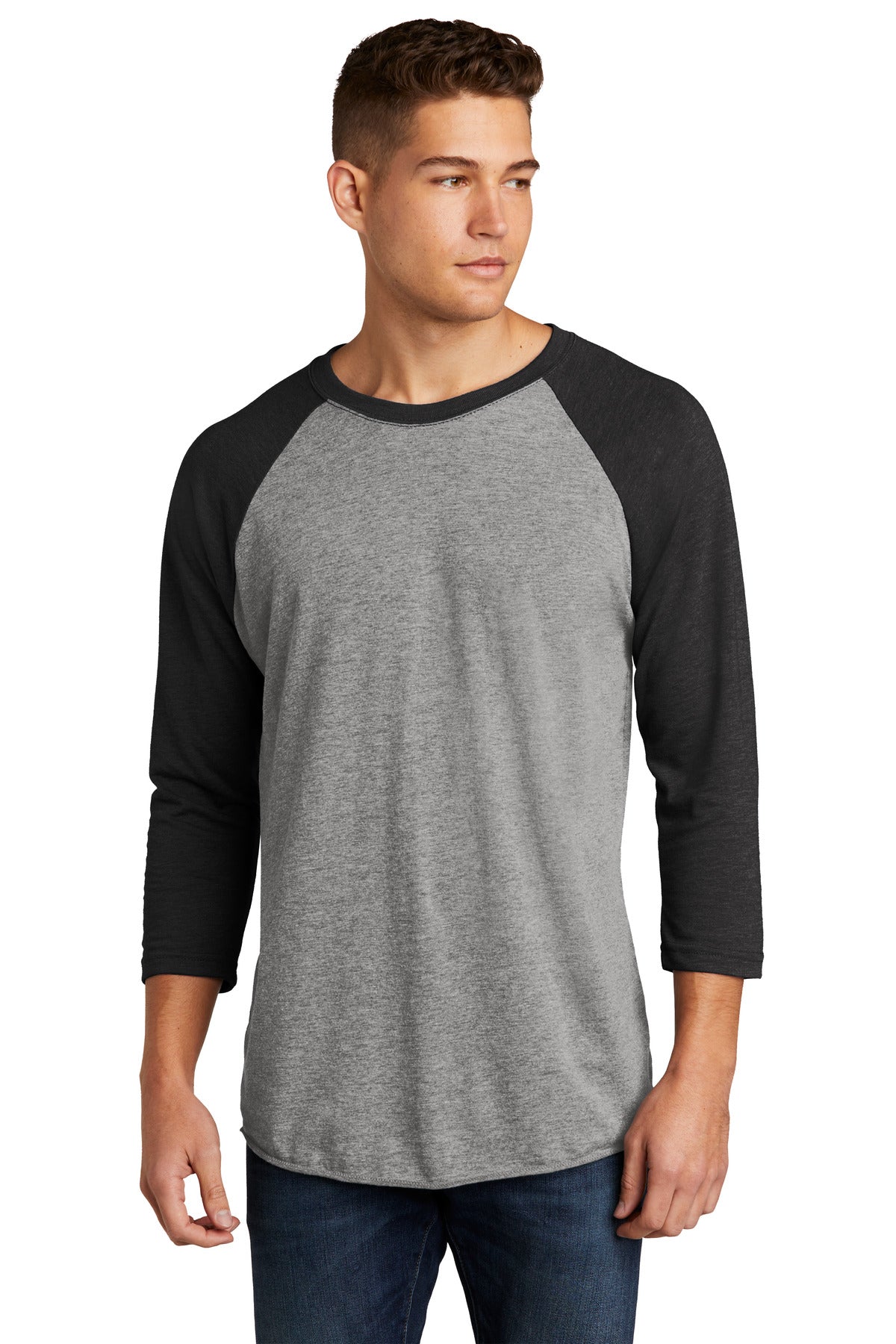 Next Level Apparel Adult Tri-Blend 3/4-Sleeve Raglan Tee. NL6051 - VTG Black/ Prem Hthr - front