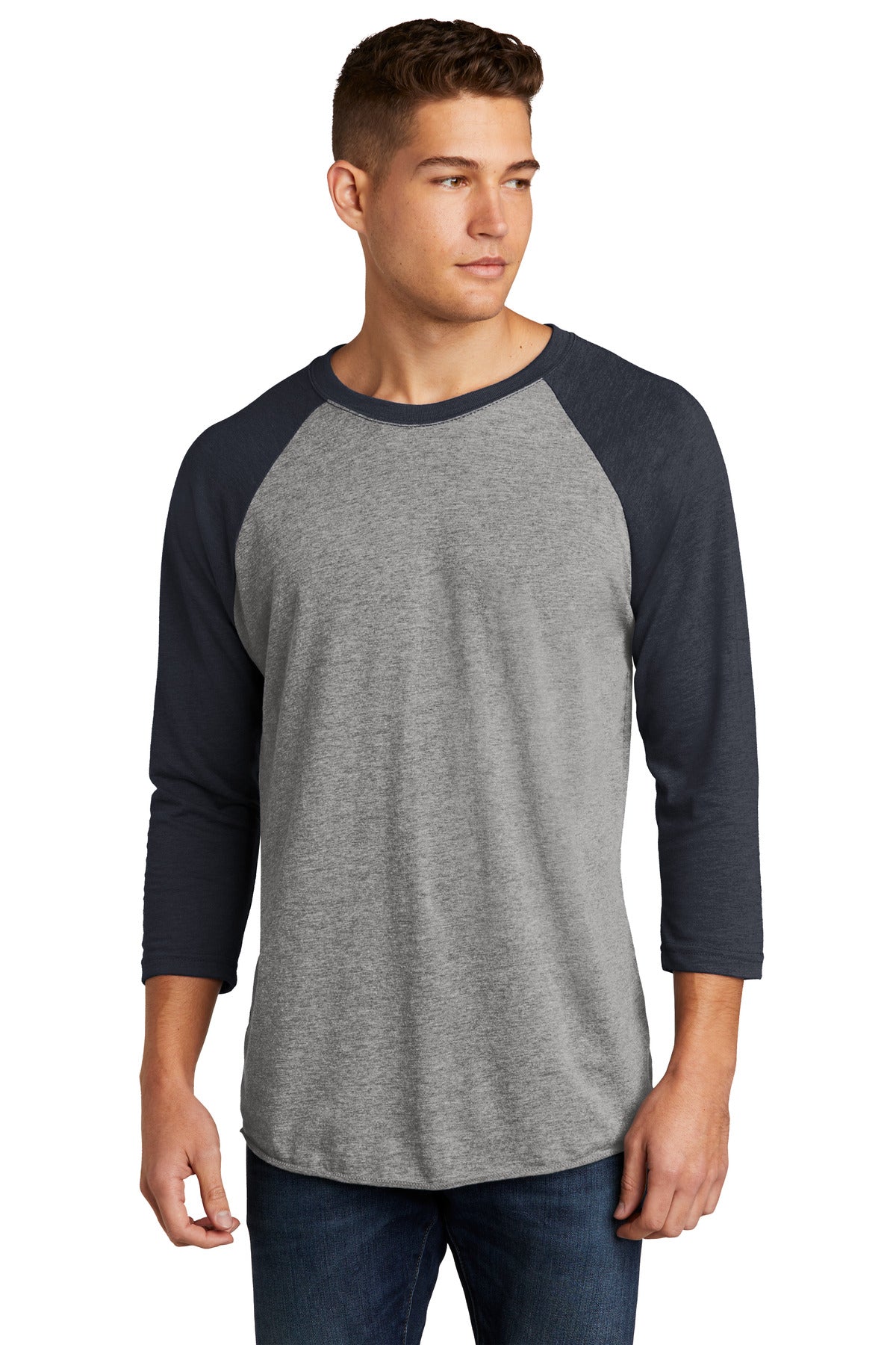 Next Level Apparel Adult Tri-Blend 3/4-Sleeve Raglan Tee. NL6051 - VTG Navy/ Prem Hthr - front
