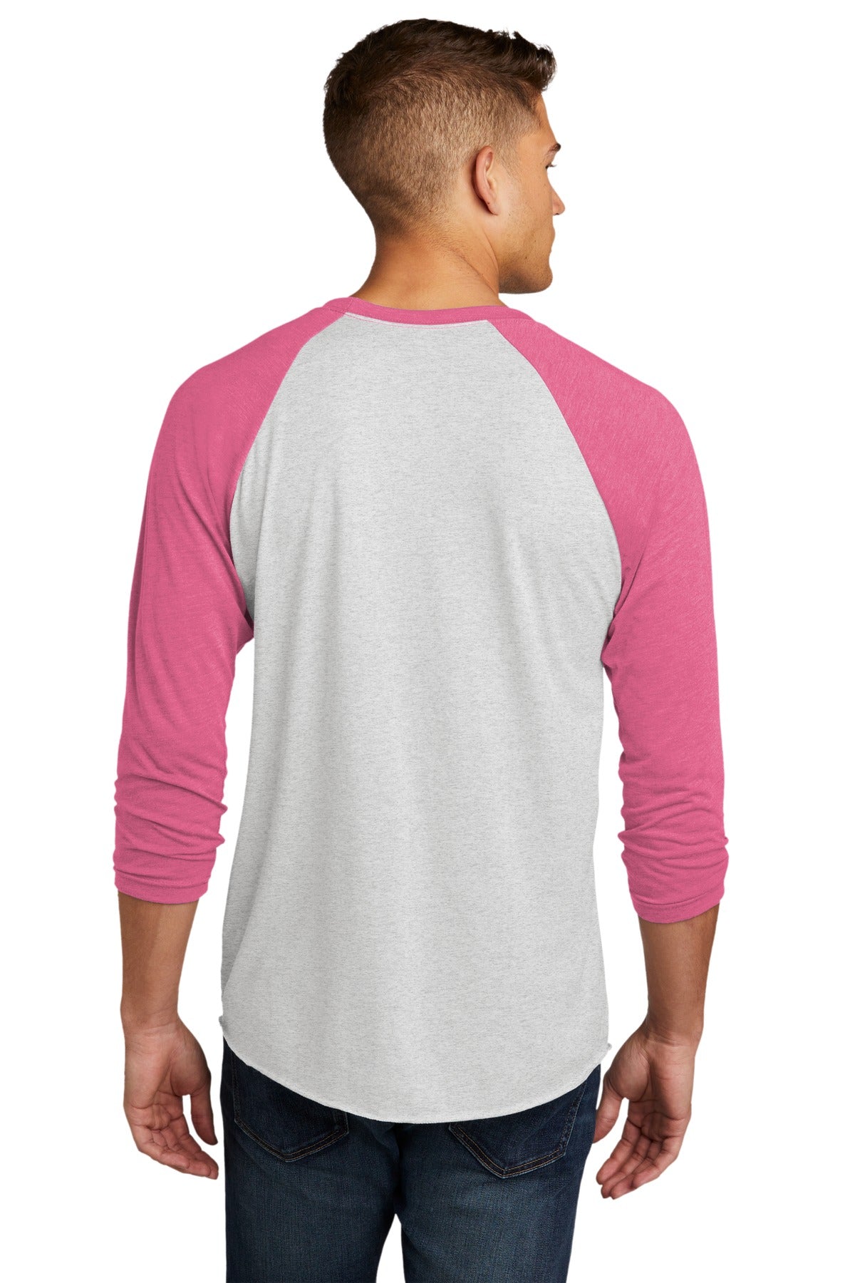 Next Level Apparel Adult Tri-Blend 3/4-Sleeve Raglan Tee. NL6051 - VTG Pink/ Hthr White - back
