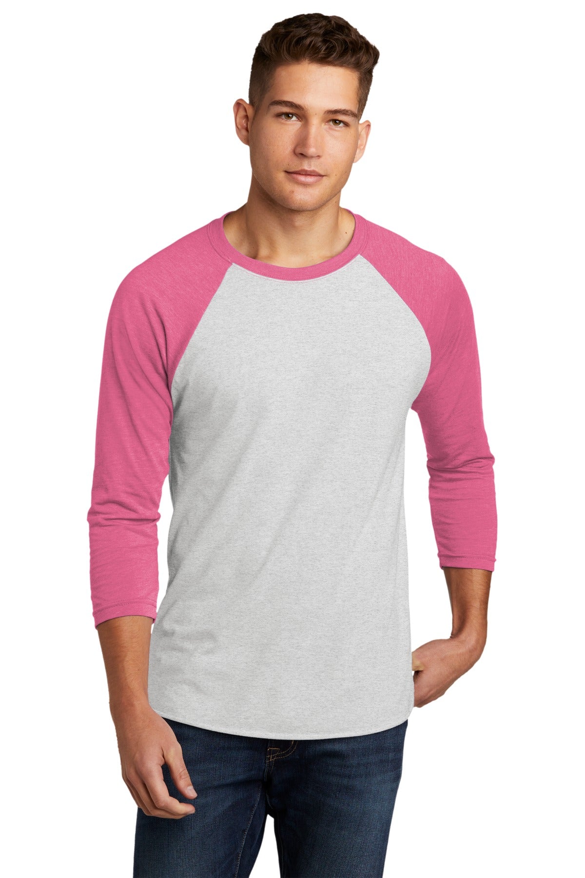 Next Level Apparel Adult Tri-Blend 3/4-Sleeve Raglan Tee. NL6051 - VTG Pink/ Hthr White - front