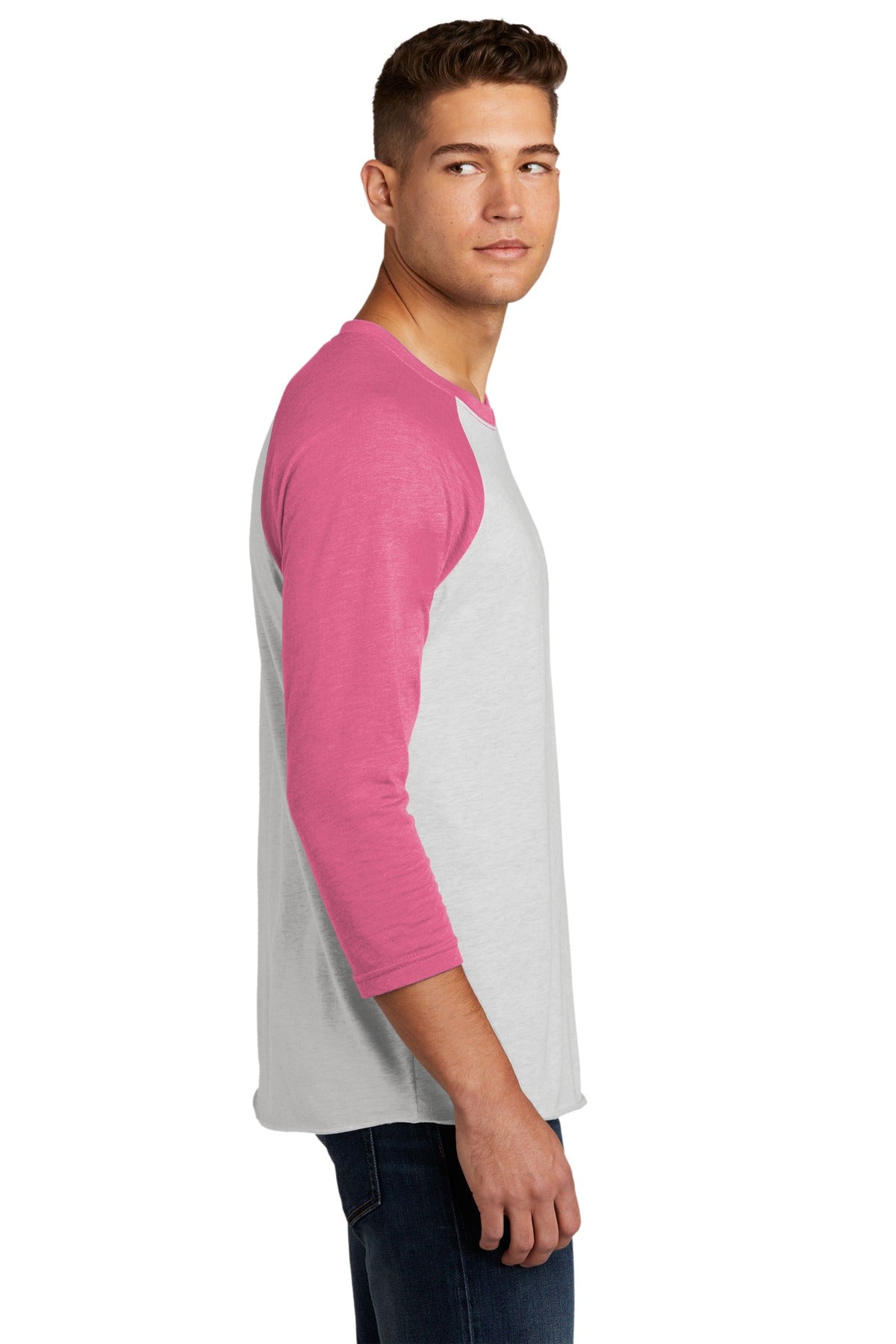 Next Level Apparel Adult Tri-Blend 3/4-Sleeve Raglan Tee. NL6051 - VTG Pink/ Hthr White - side