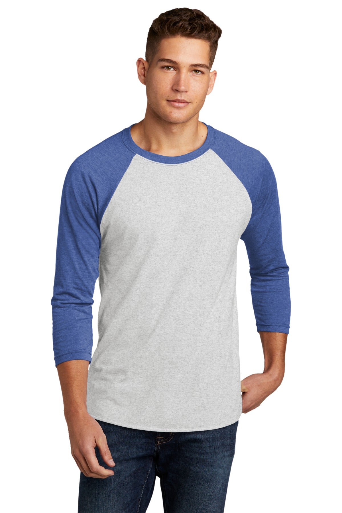 Next Level Apparel Adult Tri-Blend 3/4-Sleeve Raglan Tee. NL6051 - VTG Royal/ Hthr White - front