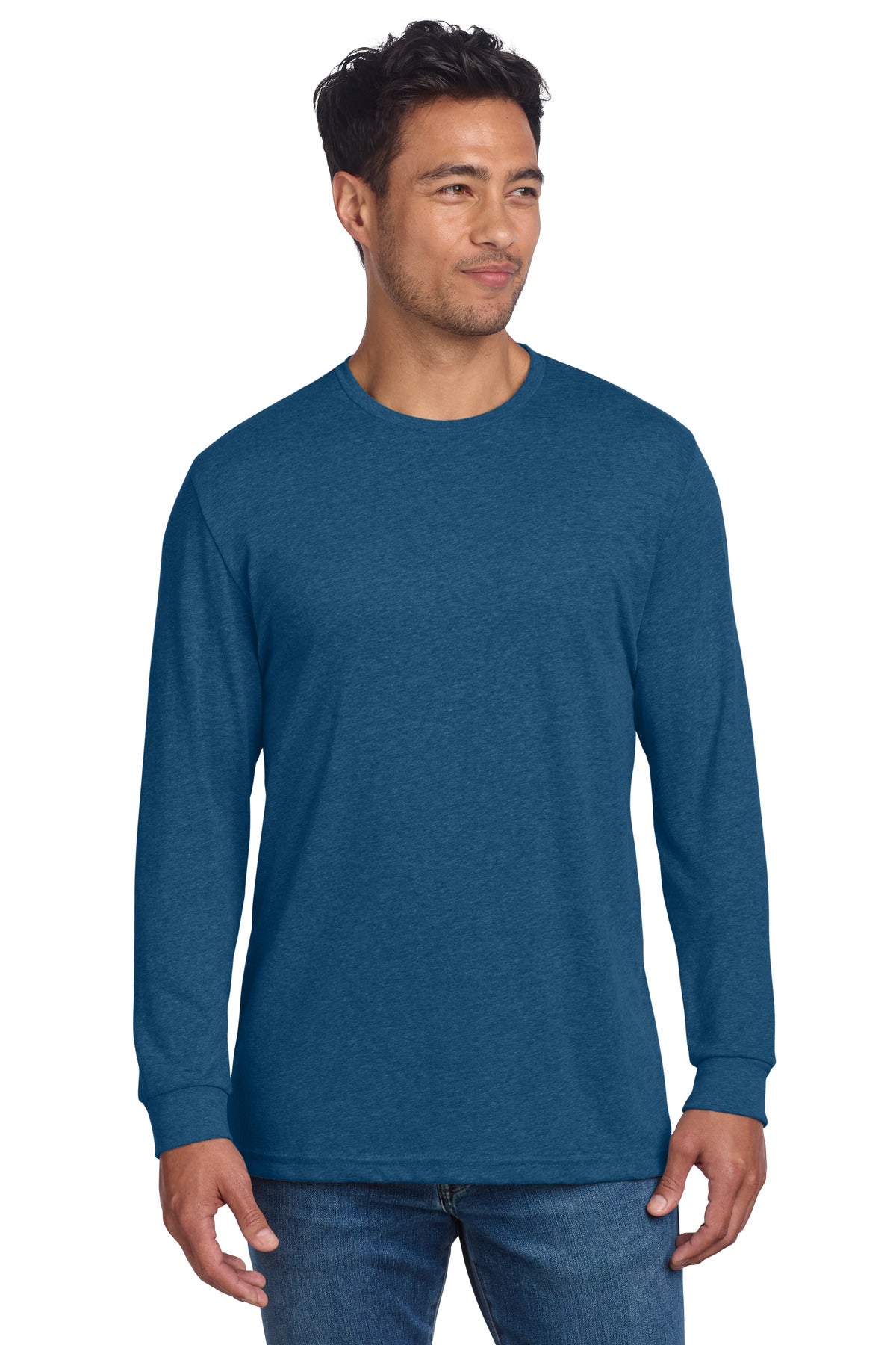Next Level Apparel Adult CVC Long Sleeve Tee NL6211 - Heather Cool Blue - front