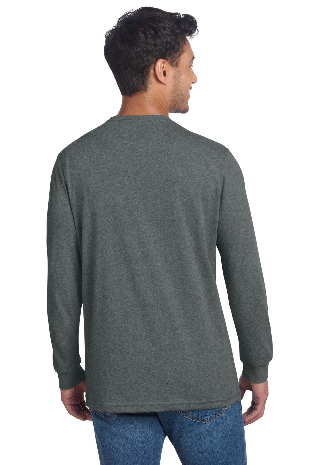 Next Level Apparel Adult CVC Long Sleeve Tee NL6211 - Heather Heavy Metal - back