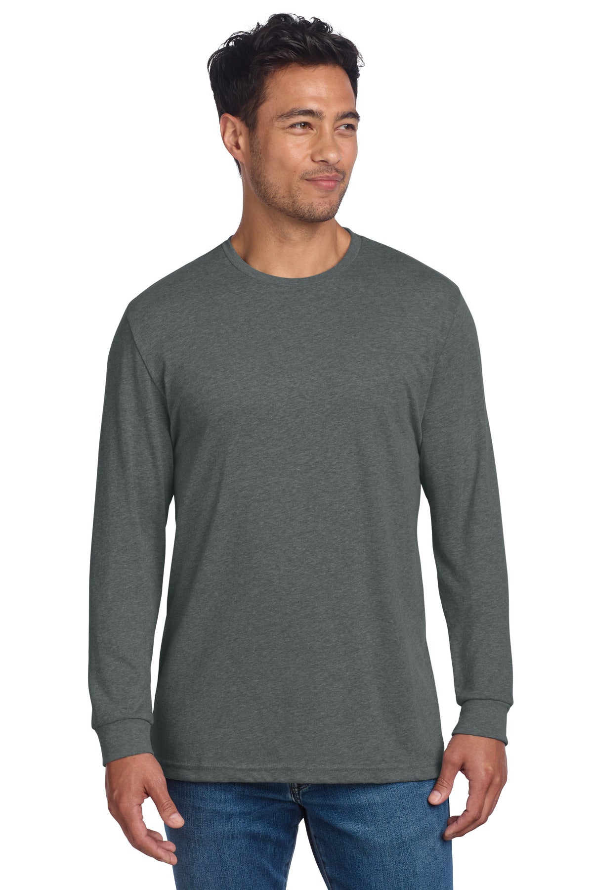Next Level Apparel Adult CVC Long Sleeve Tee NL6211 - Heather Heavy Metal - front