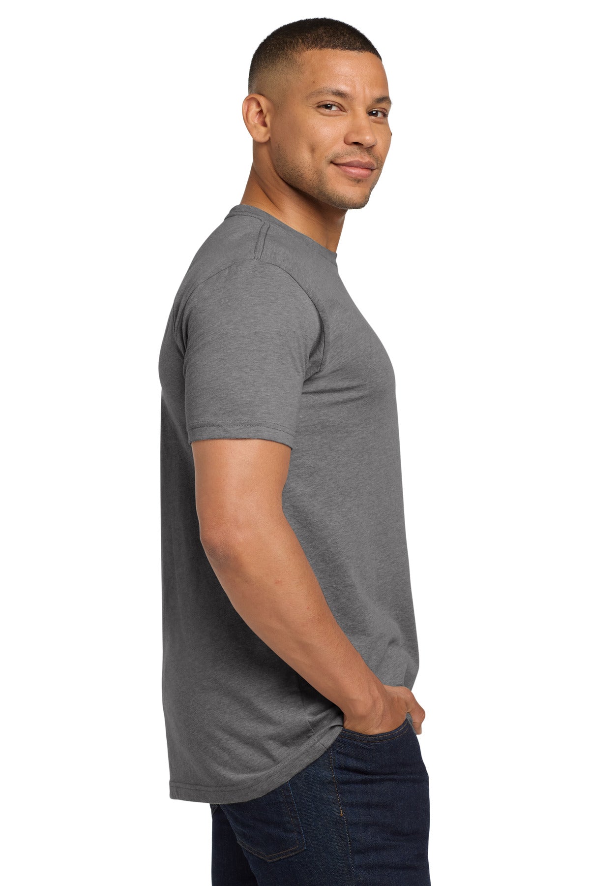Next Level Apparel Adult CVC Sueded Tee. NL6410 - Dark Heather Gray - side