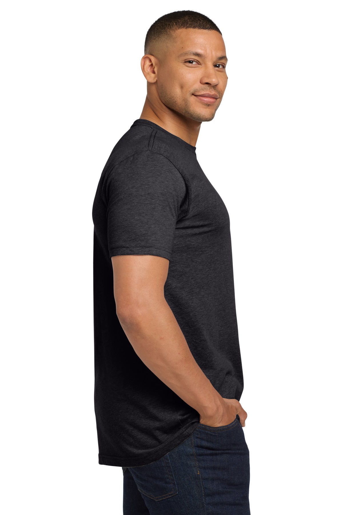 Next Level Apparel Adult CVC Sueded Tee. NL6410 - Heather Charcoal - side
