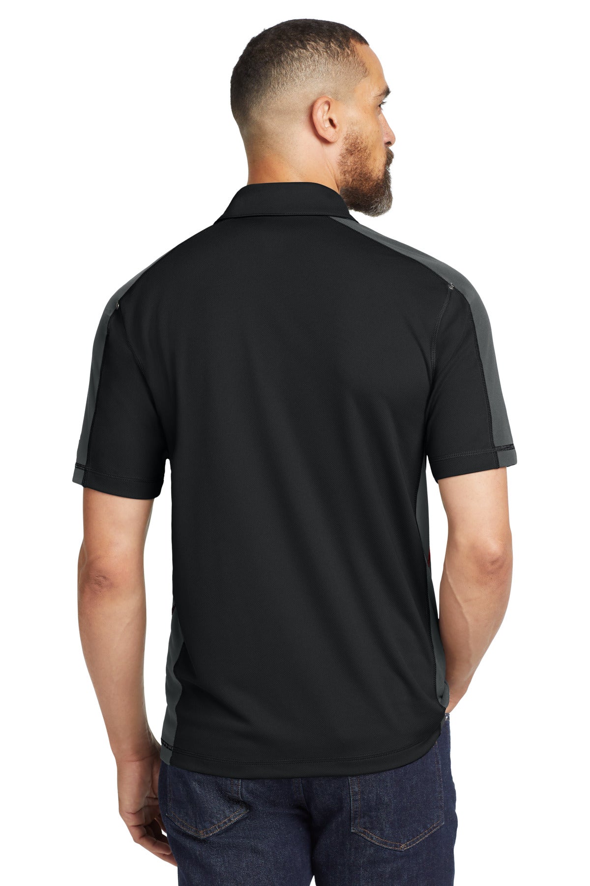 DISCONTINUED OGIO - Trax Polo. OG106 - Blacktop/ Diesel Grey/ Signal Red - back