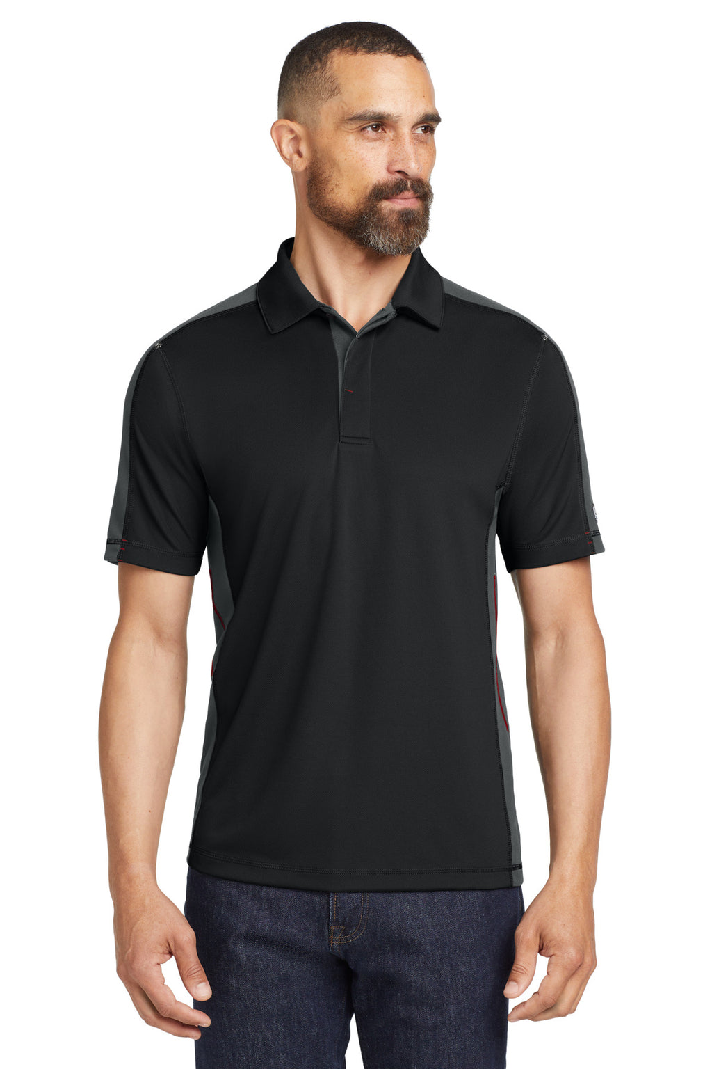 DISCONTINUED OGIO - Trax Polo. OG106 - Blacktop/ Diesel Grey/ Signal Red - front
