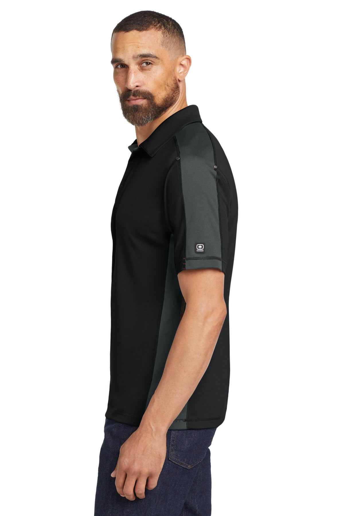 DISCONTINUED OGIO - Trax Polo. OG106 - Blacktop/ Diesel Grey/ Signal Red - side