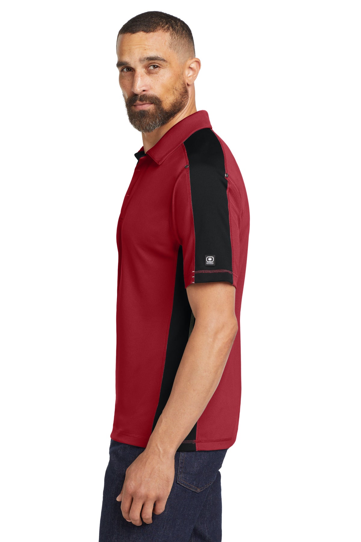 DISCONTINUED OGIO - Trax Polo. OG106 - Signal Red/ Blacktop/ Silver Grey - side