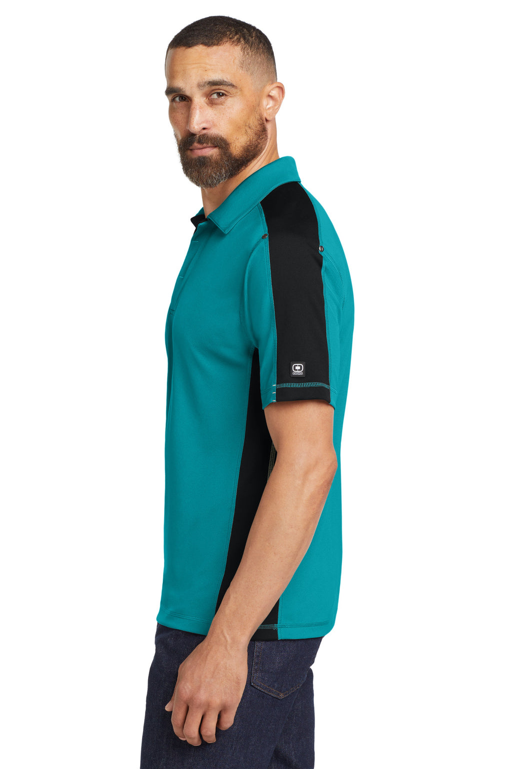 DISCONTINUED OGIO - Trax Polo. OG106 - Voltage Blue/ Blacktop/ Silver Grey - side