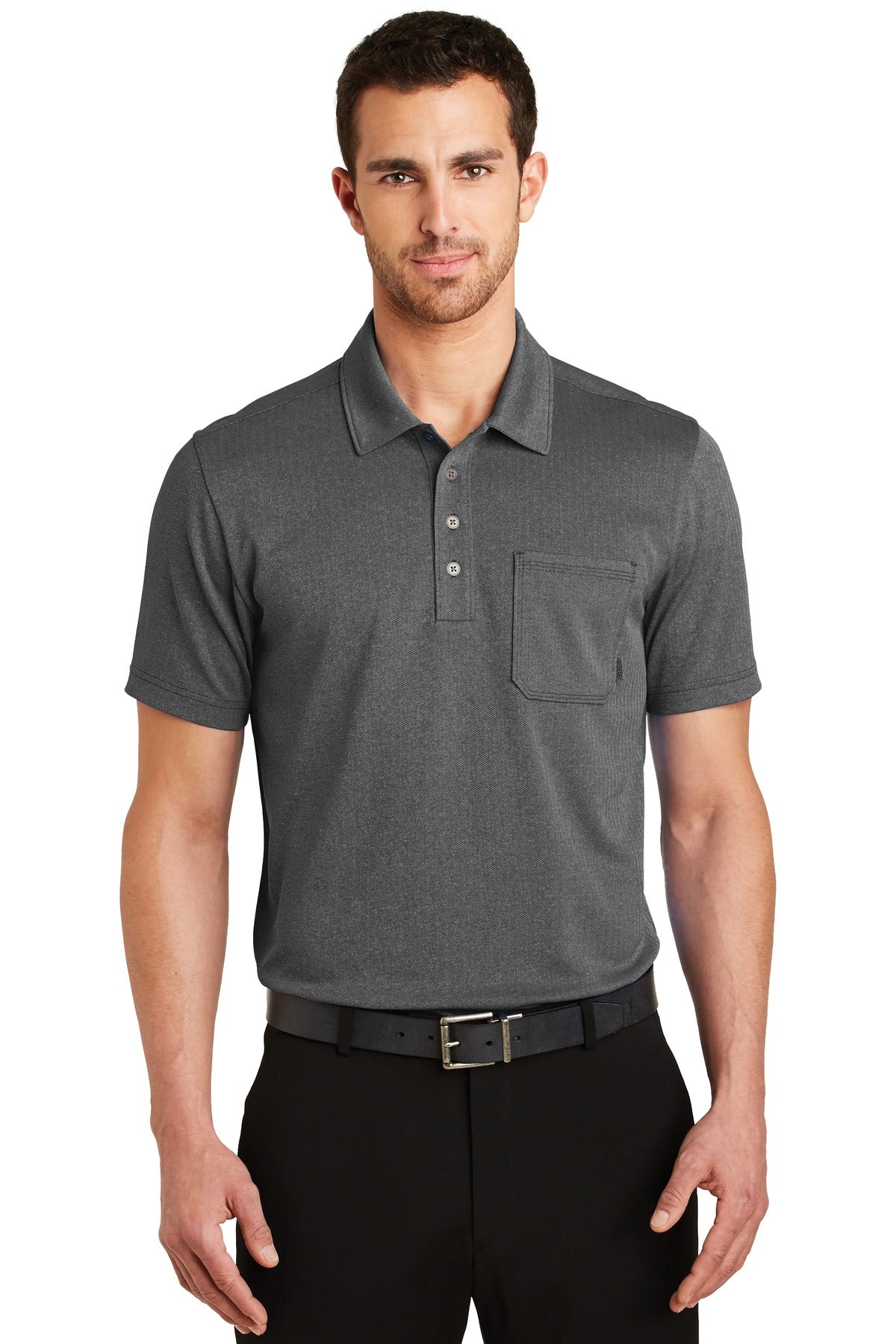 DISCONTINUED OGIO Express Polo. OG129 - Blacktop Herringbone - front
