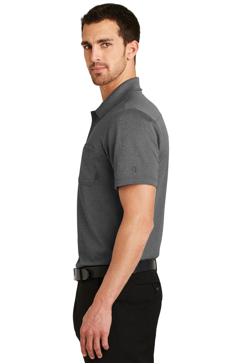 DISCONTINUED OGIO Express Polo. OG129 - Blacktop Herringbone - side