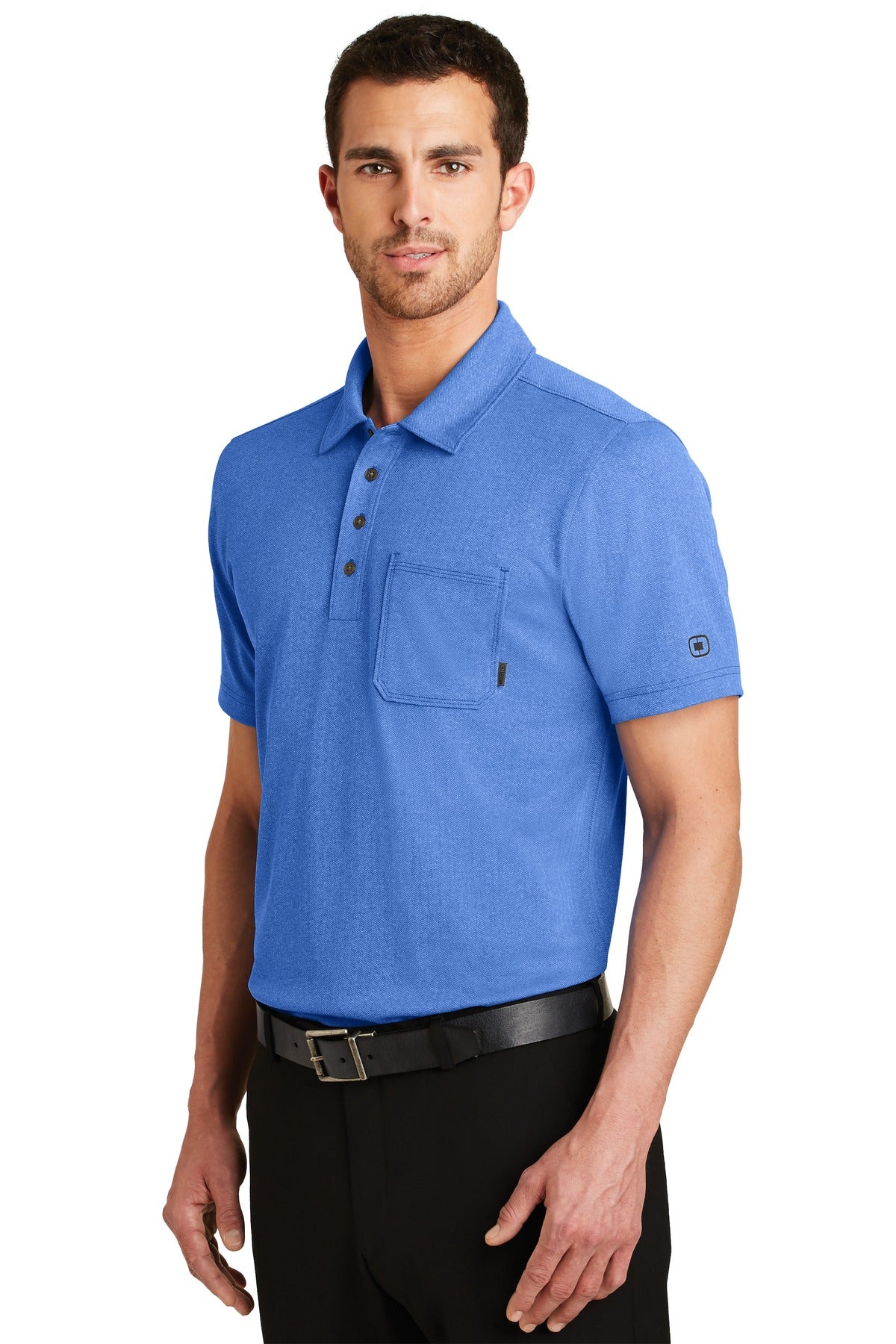 DISCONTINUED OGIO Express Polo. OG129 - Electric Blue Herringbone - three_q