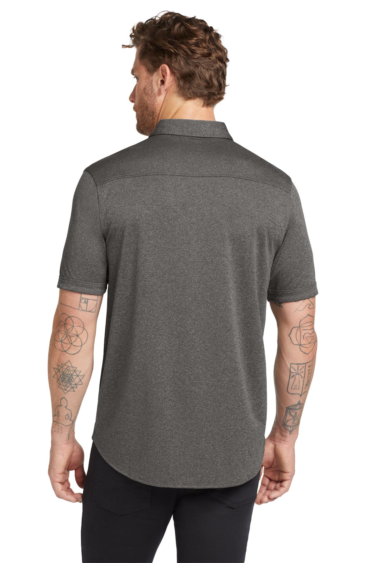 OGIO Gravitate Full-Button Polo. OG141 - Dark Heather Grey - back