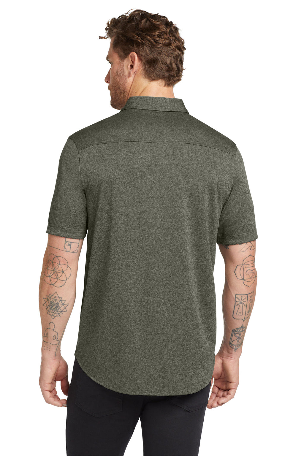 OGIO Gravitate Full-Button Polo. OG141 - Drive Green Heather - back