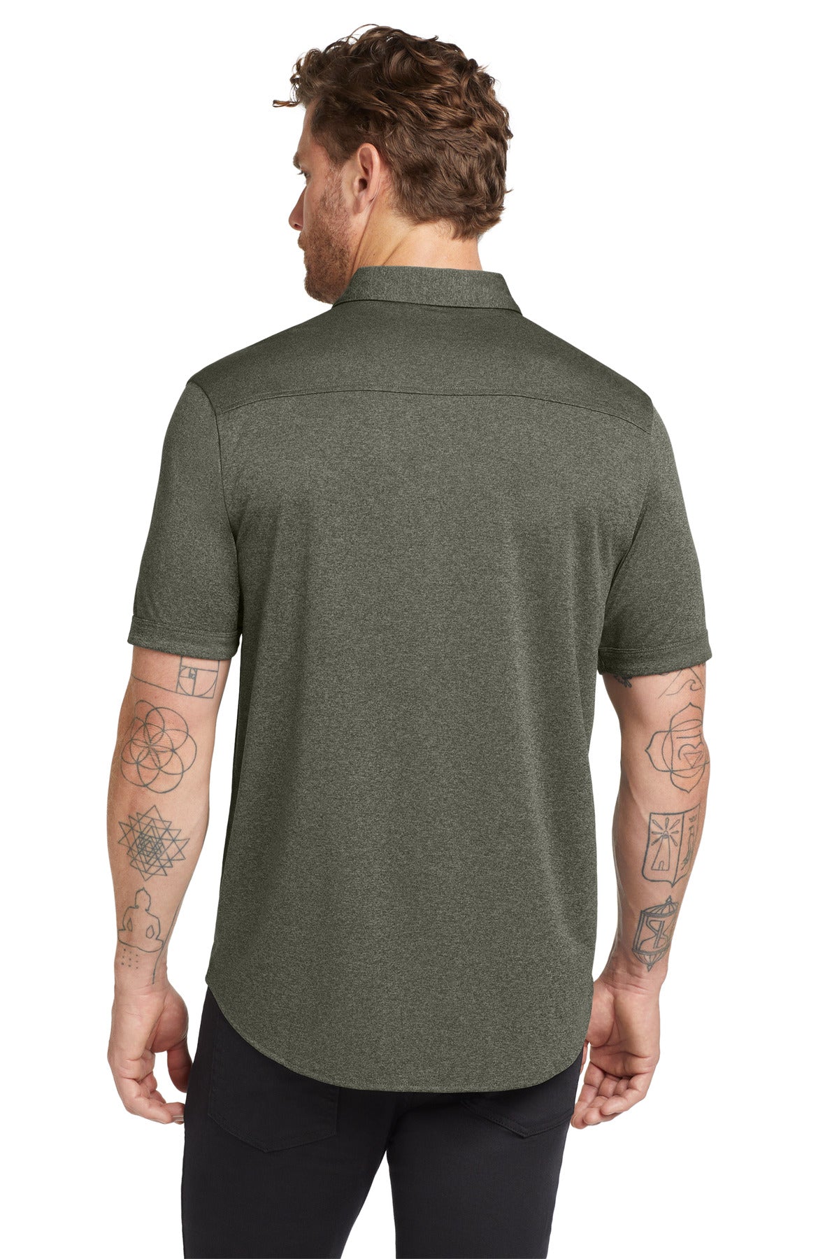 OGIO Gravitate Full-Button Polo. OG141 - Drive Green Heather - back