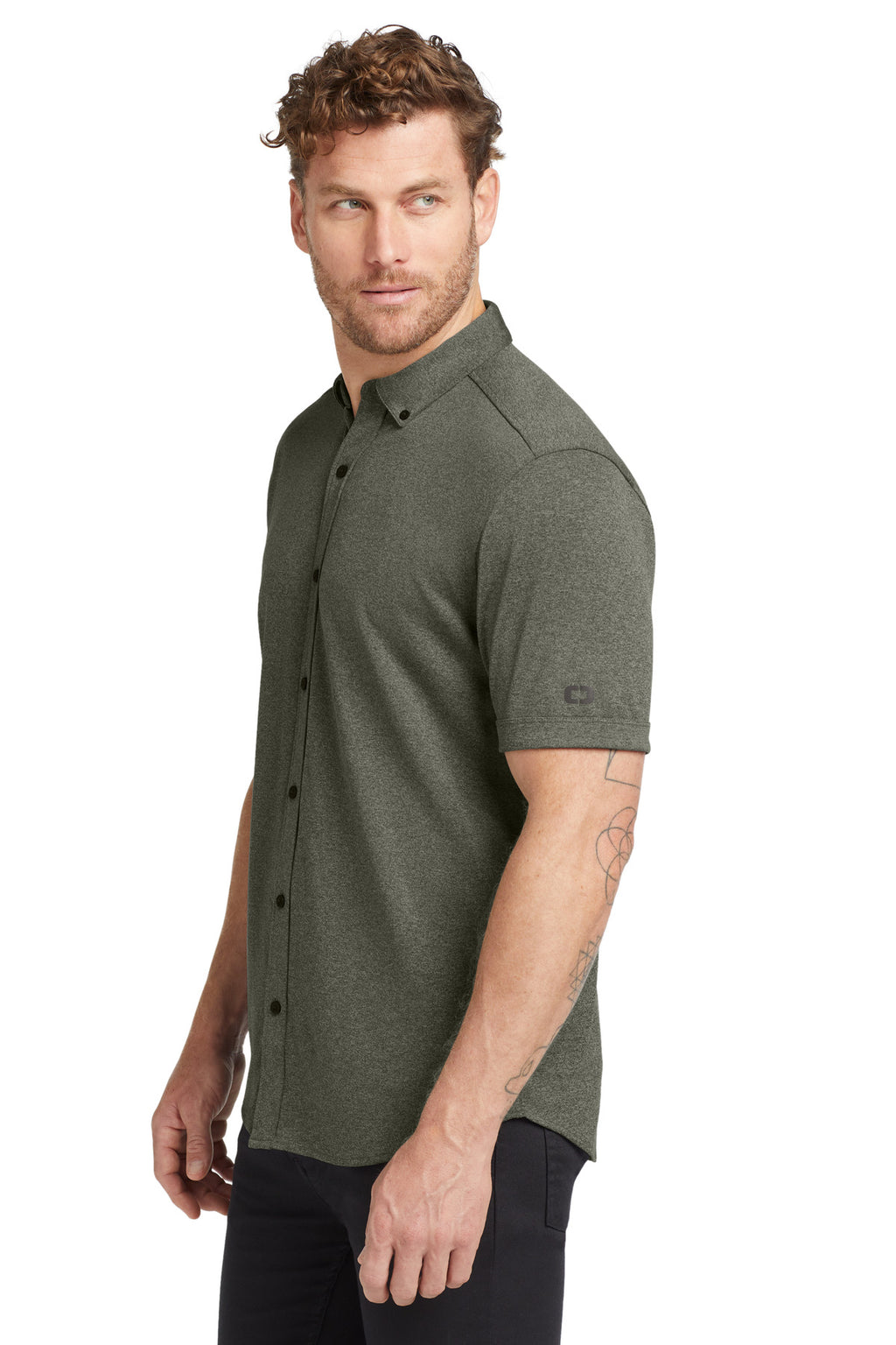 OGIO Gravitate Full-Button Polo. OG141 - Drive Green Heather - side